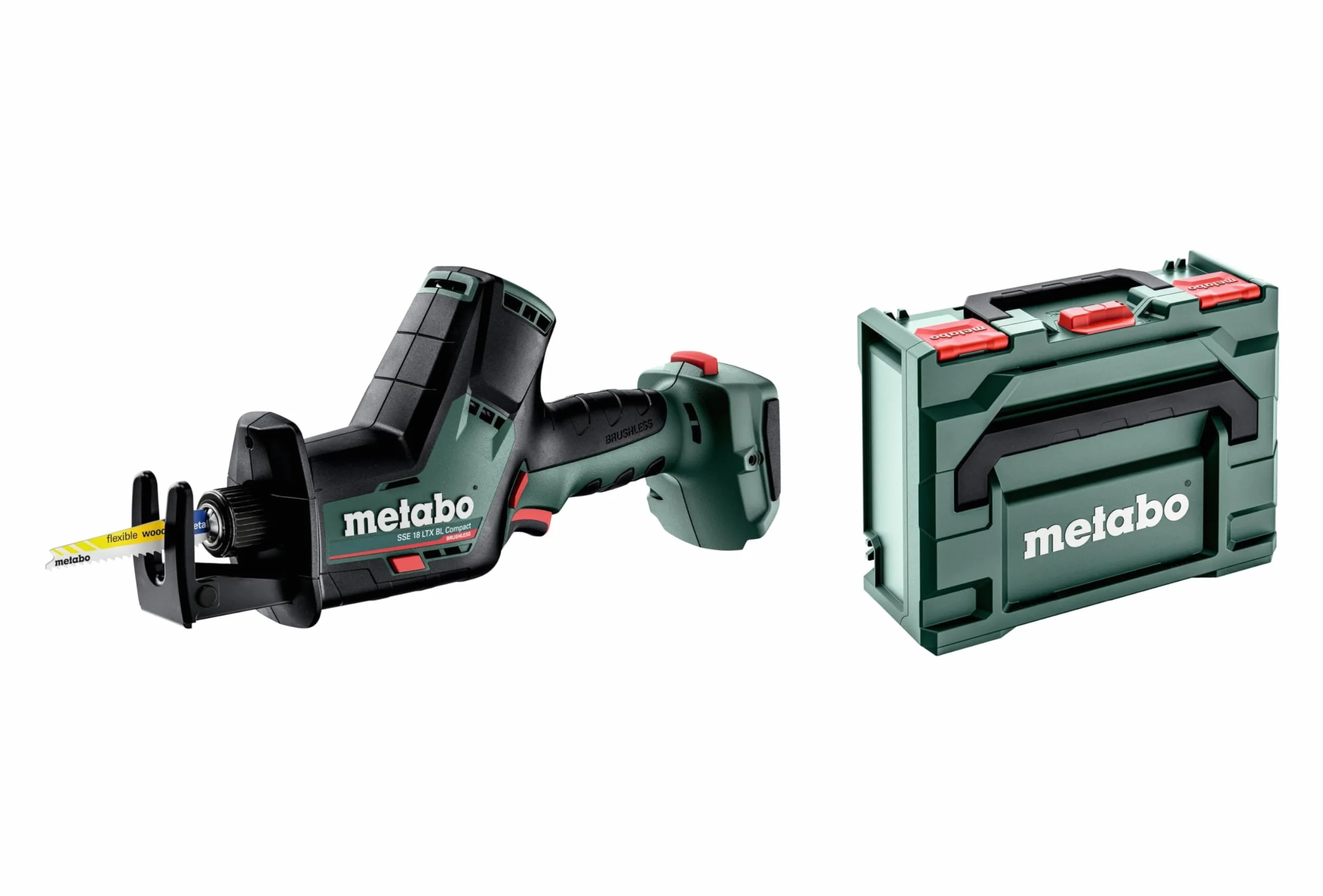 Metabo Akumulatorowa piła szablasta SSE 18 LTX BL Compact (602366840) 18 V; metaBOX 145, napięcie akumulatora: 18 V, prędkość skokowa przy biegu jałowym: 0-3000 /min, skok brzeszczotu: 16 mm