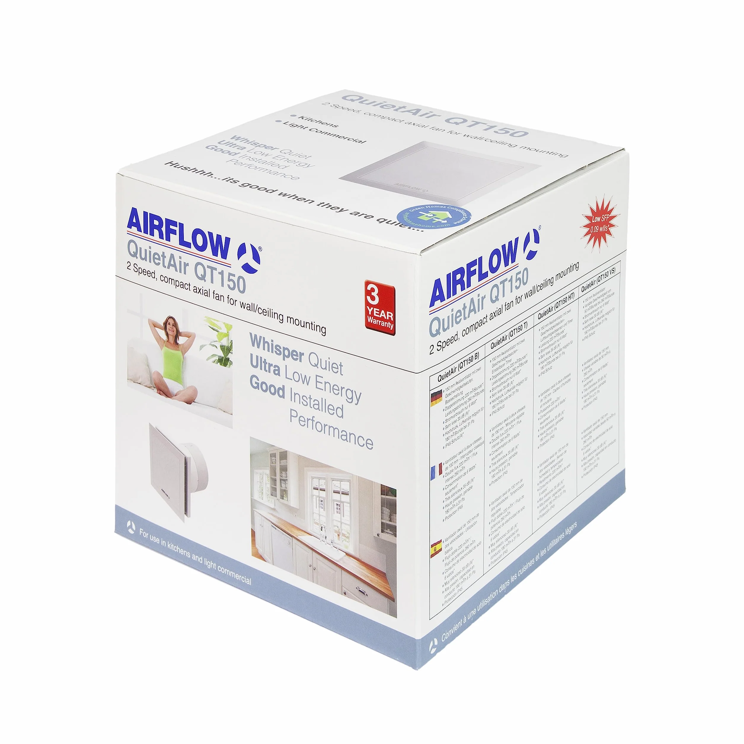 Airflow quietair 9000455 wentylator ścienny Silent Fan, 10 W, 230 V, biały, 150 mm