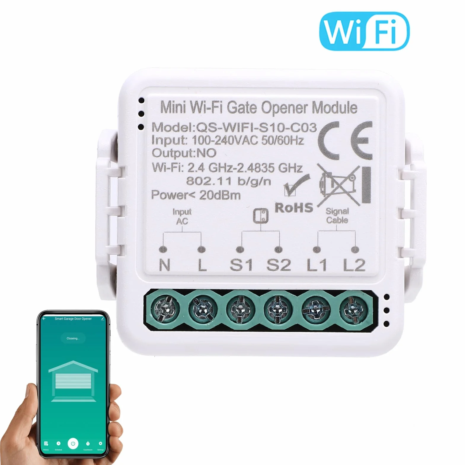 YWBL-WH Inteligentny moduł Otwierania Drzwi Garażowych Wi-Fi Sterowanie aplikacją Tuya Zdalny Zegar Sterujący dla Majsterkowiczów Automatyka Domowa Sterowanie bramą (QS-WIFI-S10-C03)