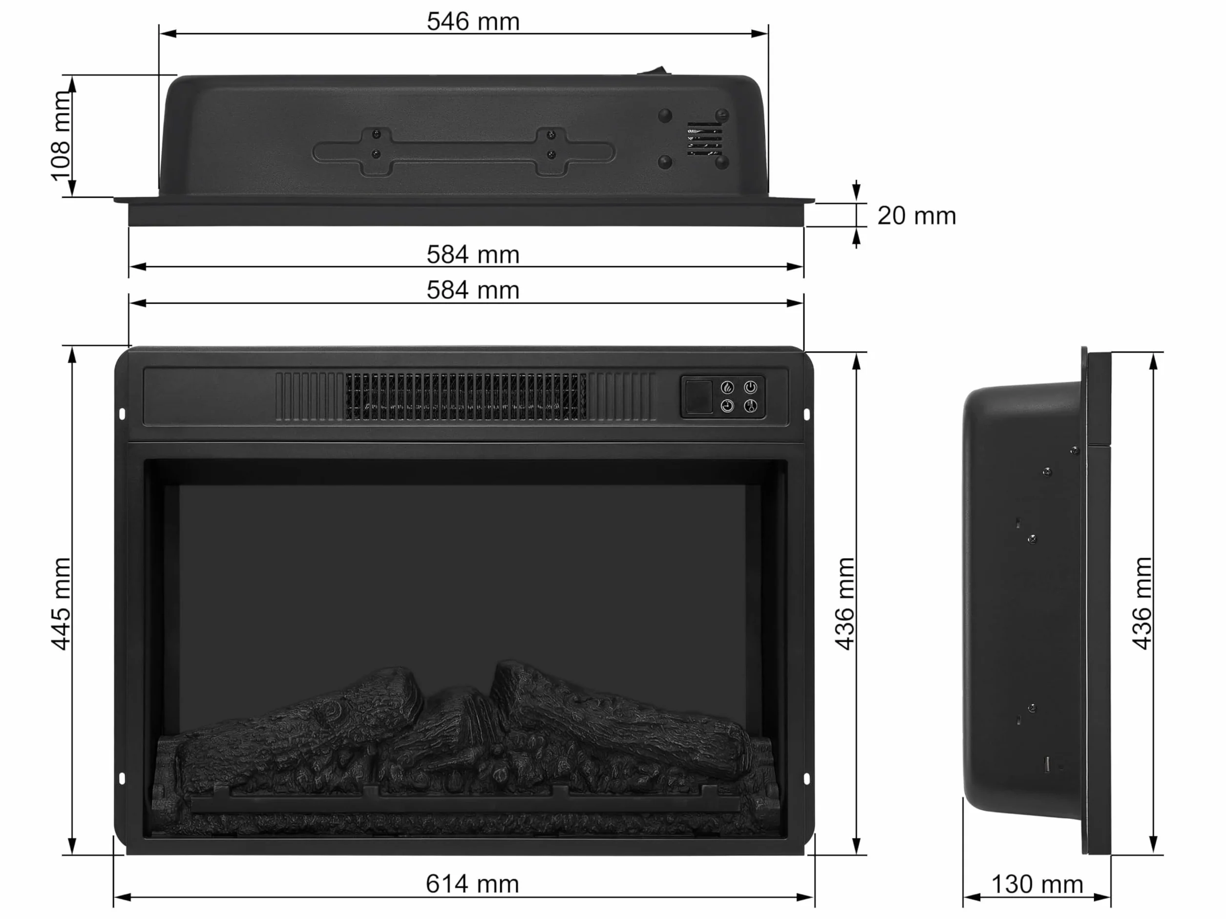 Kominek elektryczny Wkład AF23S LED z dzwiękiem 1800 W, 23 cali, ogrzewanie programowalne na 7 dni, termostat, pilot zdalnego sterowania