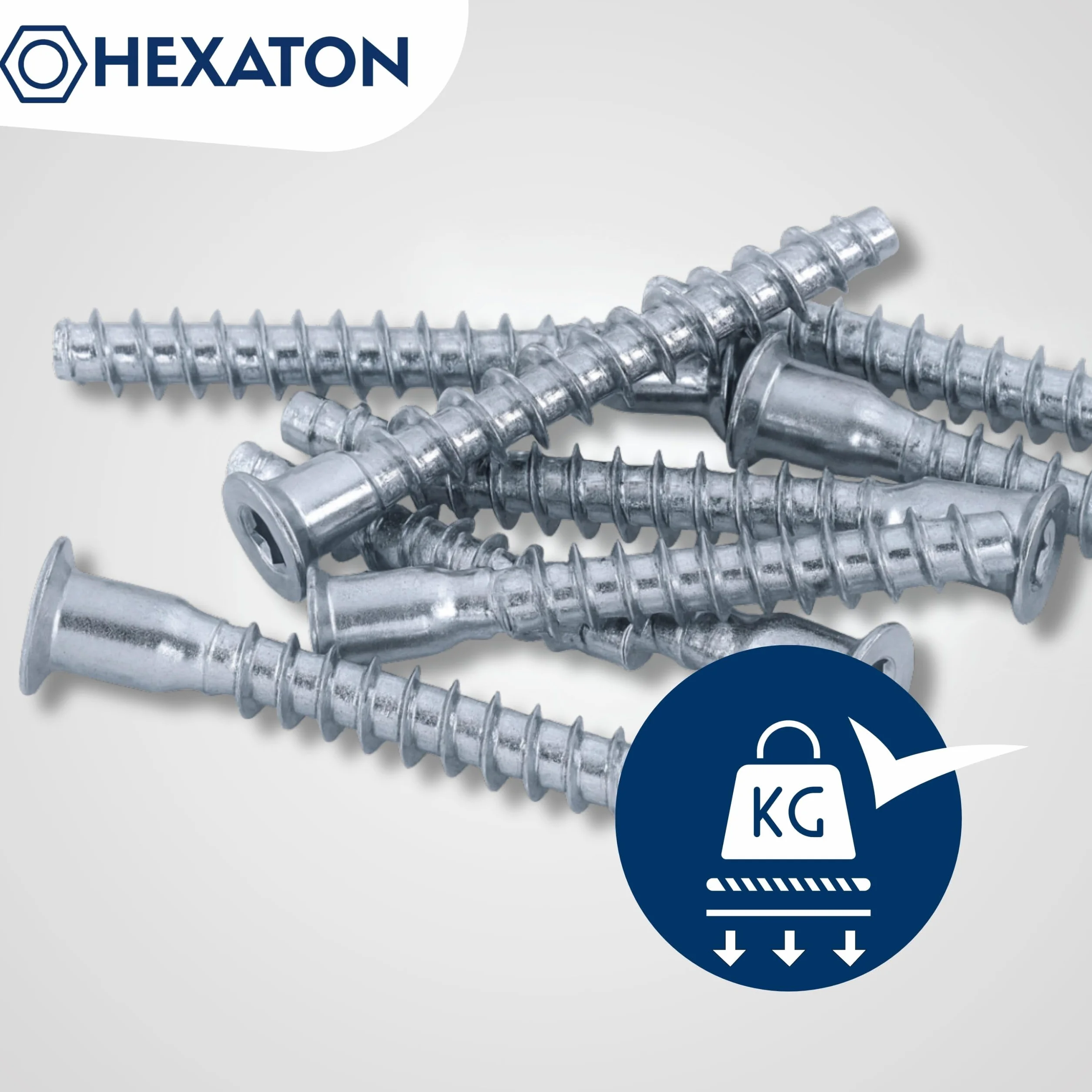 HEXATON Konfirmaty z Łbem Stożkowym Wgłębieniem Imbusowym 6,4 x 50 mm - 100 Sztuk - Ocynk Biały - Gwint na Całości