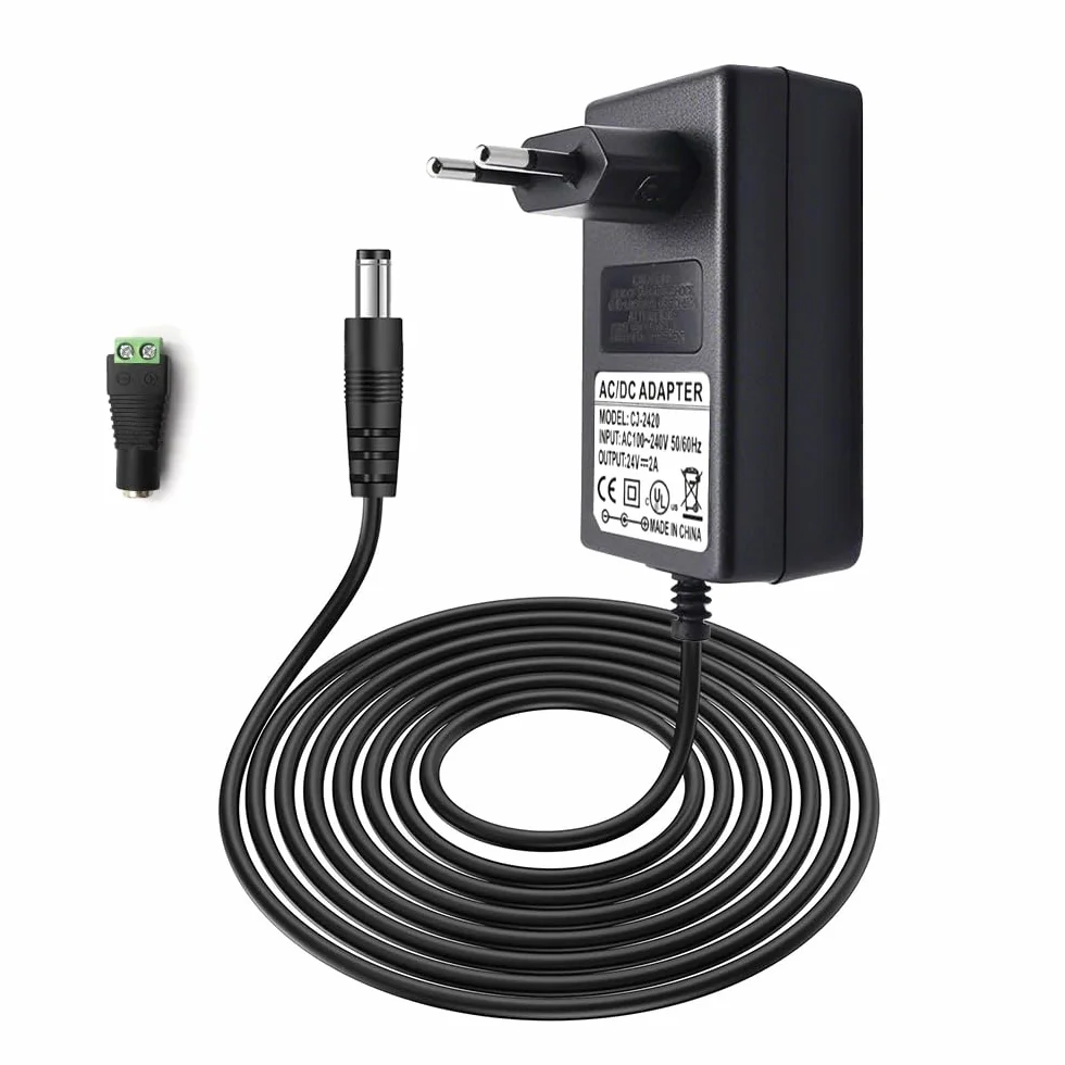 Arotelicht Zasilacz sieciowy LED 24 V 2 A AC 100-240 V transformator 48 W adapter 5,5 x 2,1/2,5 mm - prąd stały, bez migotania i ochrona bezpieczeństwa (bez ładowarki), wtyczka EU
