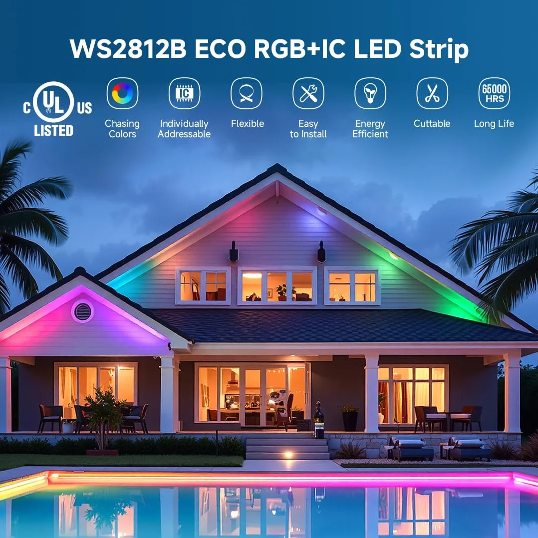 BTF-LIGHTING WS2812 ECO 5 m, 300 diod LED RGB, indywidualnie adresowalny, drut ze stopu WS2812 60 pikseli/m / 5050 SMD, elastyczny pasek świetlny, czarny, PCB DC 5 V, do dekoracji domu, wodoszczelność