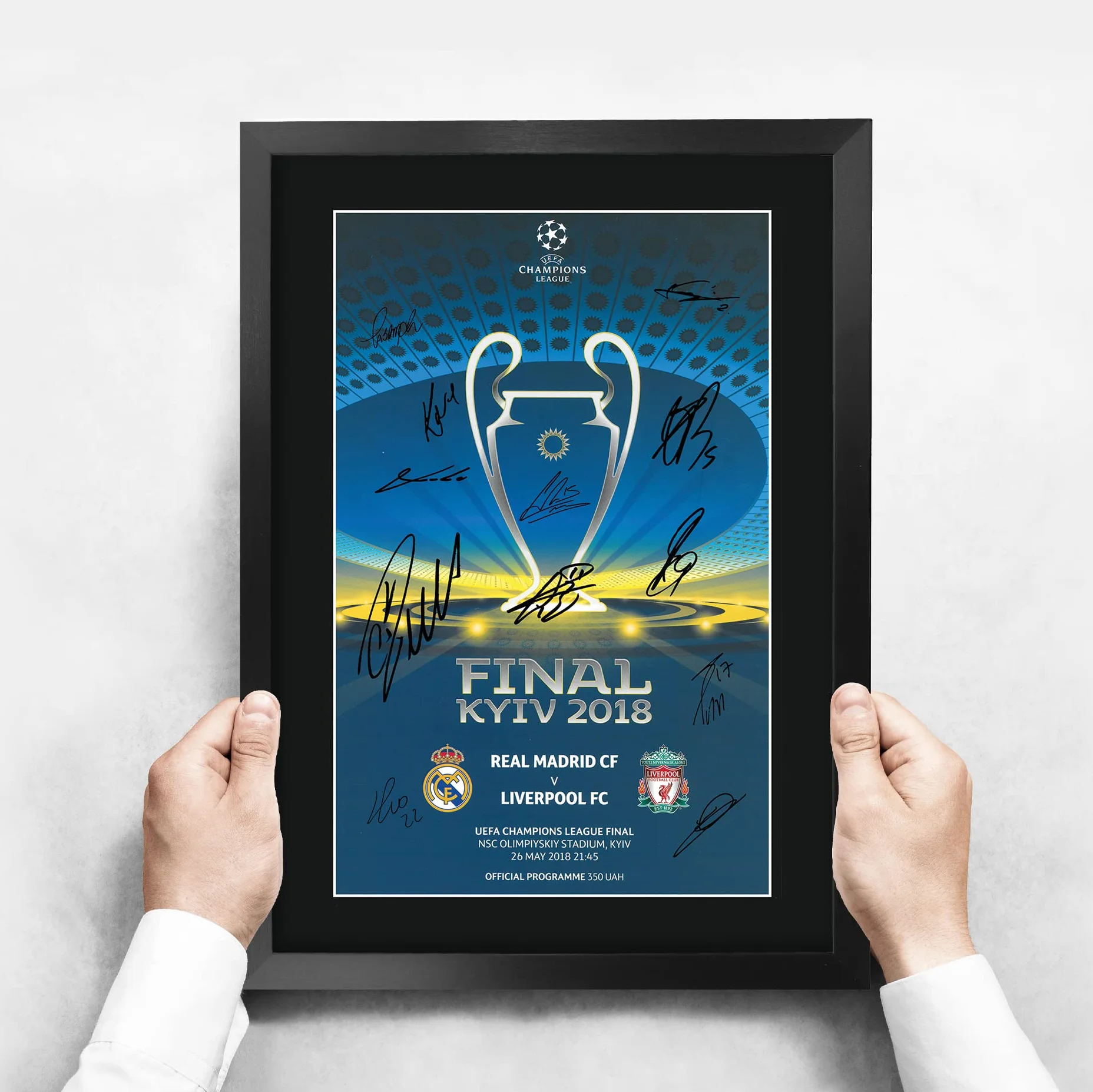 HWC Trading FR A3 Real Madrid 2018 Champions League Final Programme Drukowane Pamiątki Sygnowane Autografami Plakat Dla Kibiców I Kibiców Piłki Nożnej - A3 Oprawiony