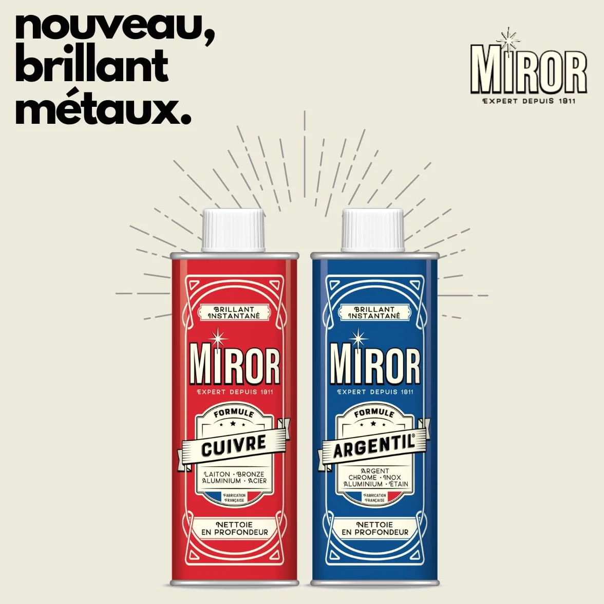 Miror Miedź - Środek do czyszczenia metali - mosiądz, brąz, aluminium, stal i cynk - Czyści i błyszczy - Przeciwutleniacz - Wyprodukowano we Francji - Facon 250ml