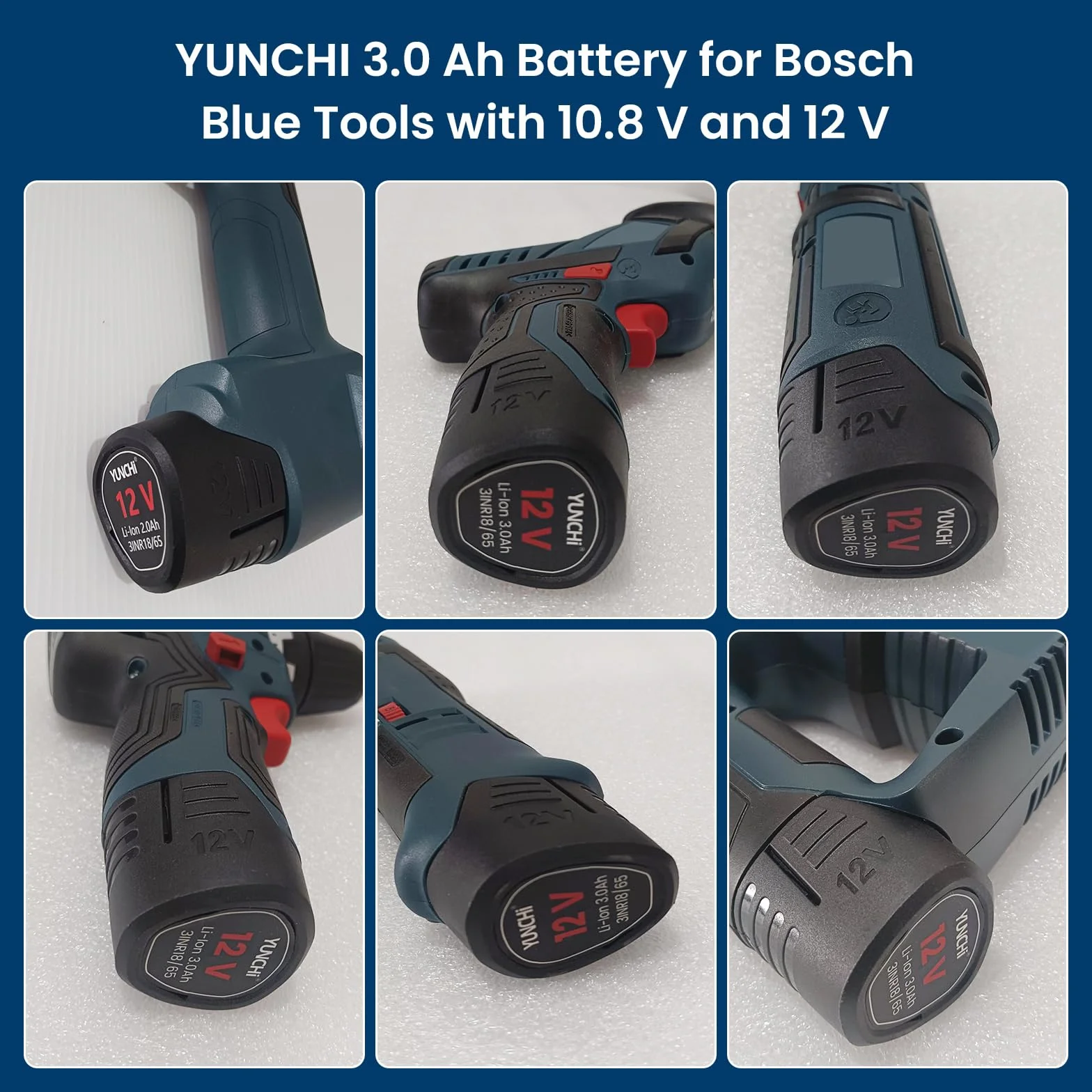 YUNCHI Akumulator zastępczy 3,0 Ah do Bosch 12 V, 2 sztuki