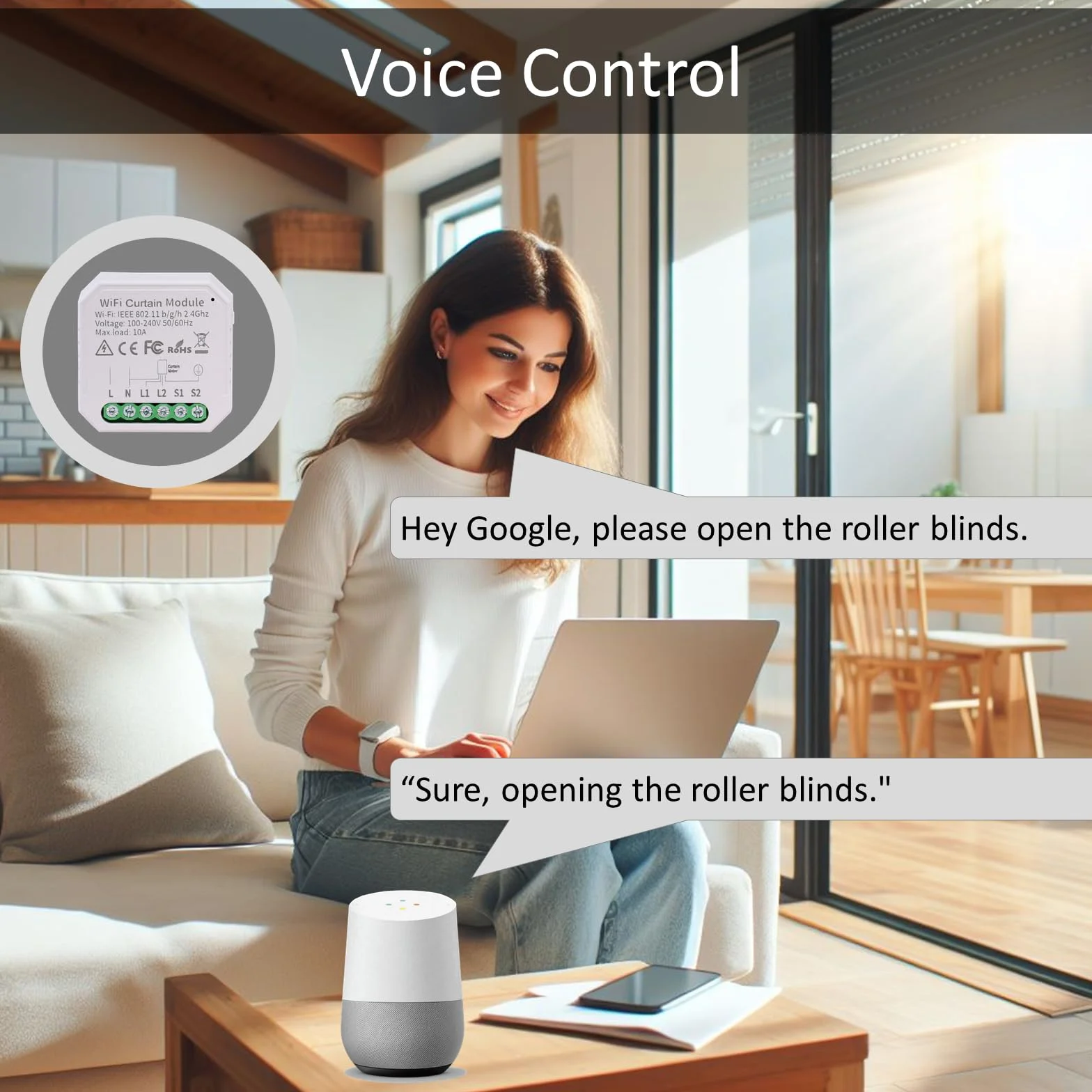 Inteligentny moduł przełącznika rolety WiFi Smart Life/Tuya Smart z pilotem, współpracuje z Alexa/Google Home