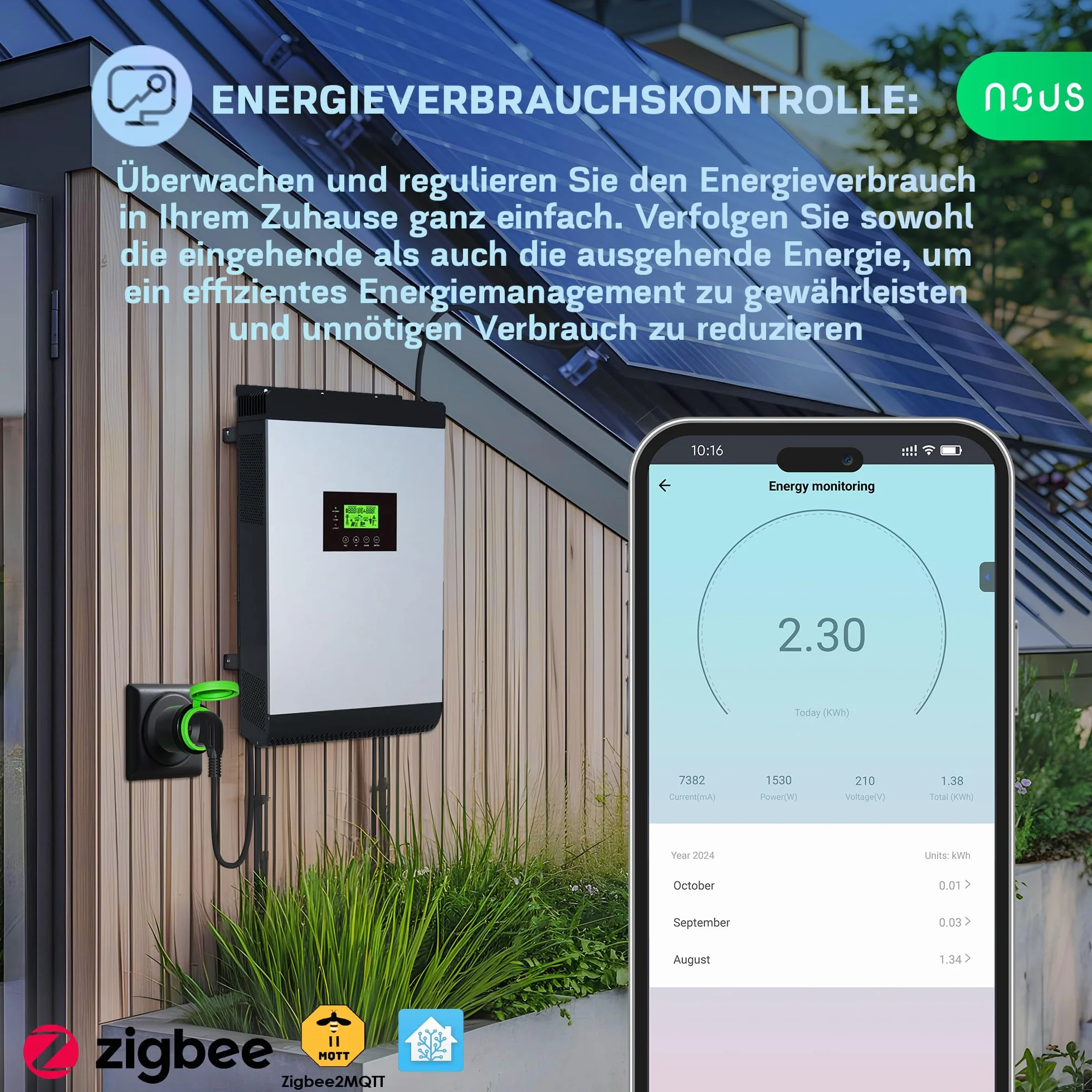 NOUS Zigbee inteligentne gniazdko zewnętrzne, IP44, inteligentne gniazdko z pomiarem zużycia, kompatybilne z akcesoriami Alexa, urządzeniami Smart Home, Google Home, Smart Life, 2MQTT, 16 A