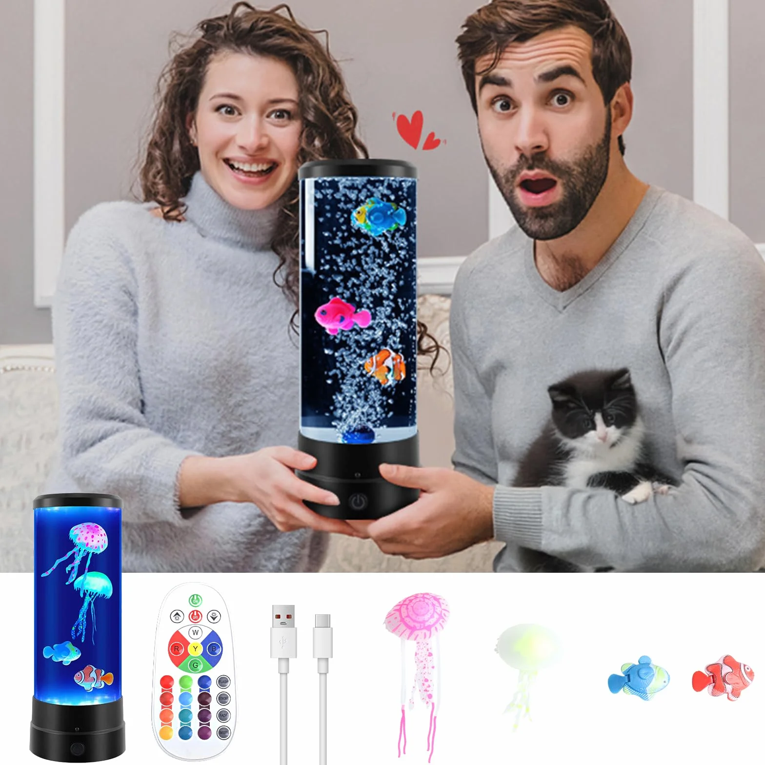 JIMACRO Lampa do akwarium z meduzami LED, 17 kolorów, 4 tryby, 3 jasności, USB, pilot
