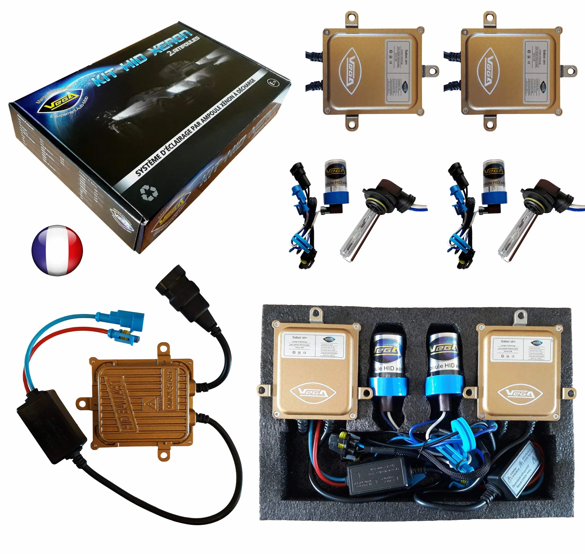 VEGA Zestaw HID Xenon Marka Francaise HB3 9005 6000K 55W Slim DSP AC Żarówki kątowe