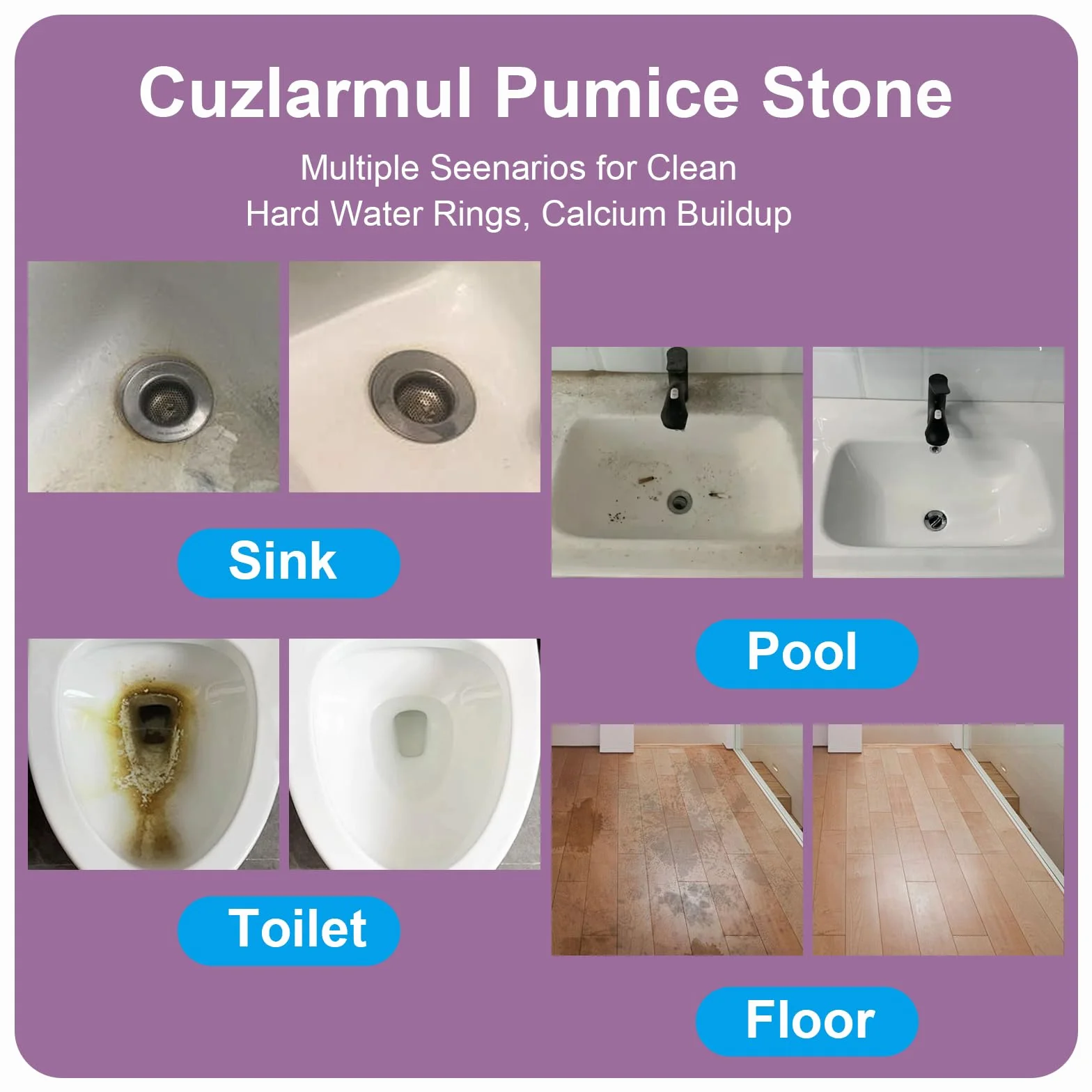 Pumice Stone środek do czyszczenia toalety, z 2 różowymi uchwytami, do toalety, piekarników, basenów, grilla i wanny, 4 sztuki