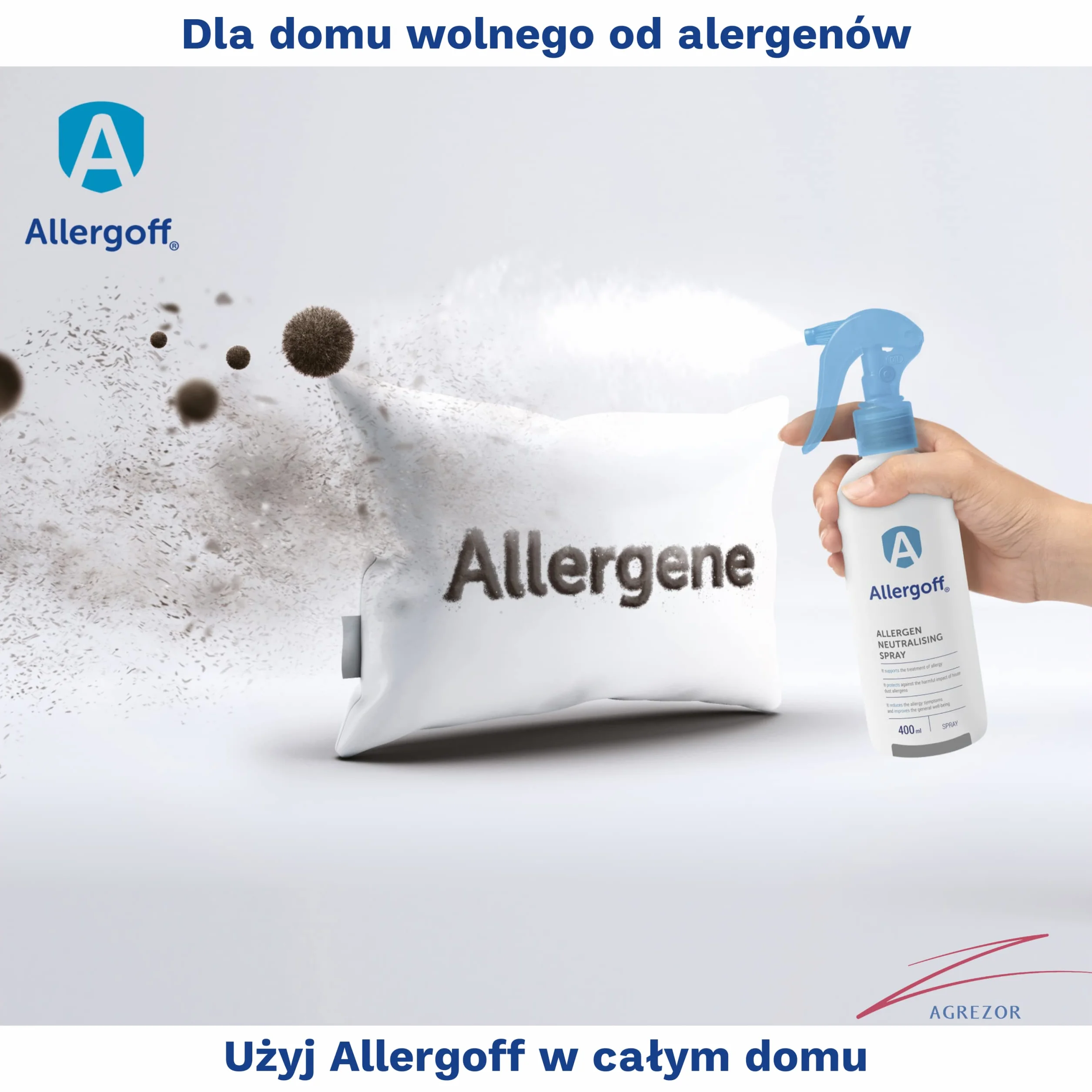 Allergoff spray na roztocza - spray na roztocza do materacy, łóżek, sof i tekstyliów - skuteczna kontrola roztoczy i alergenów - przeciw pyłkom, grzybom pleśniowym i alergenom zwierząt
