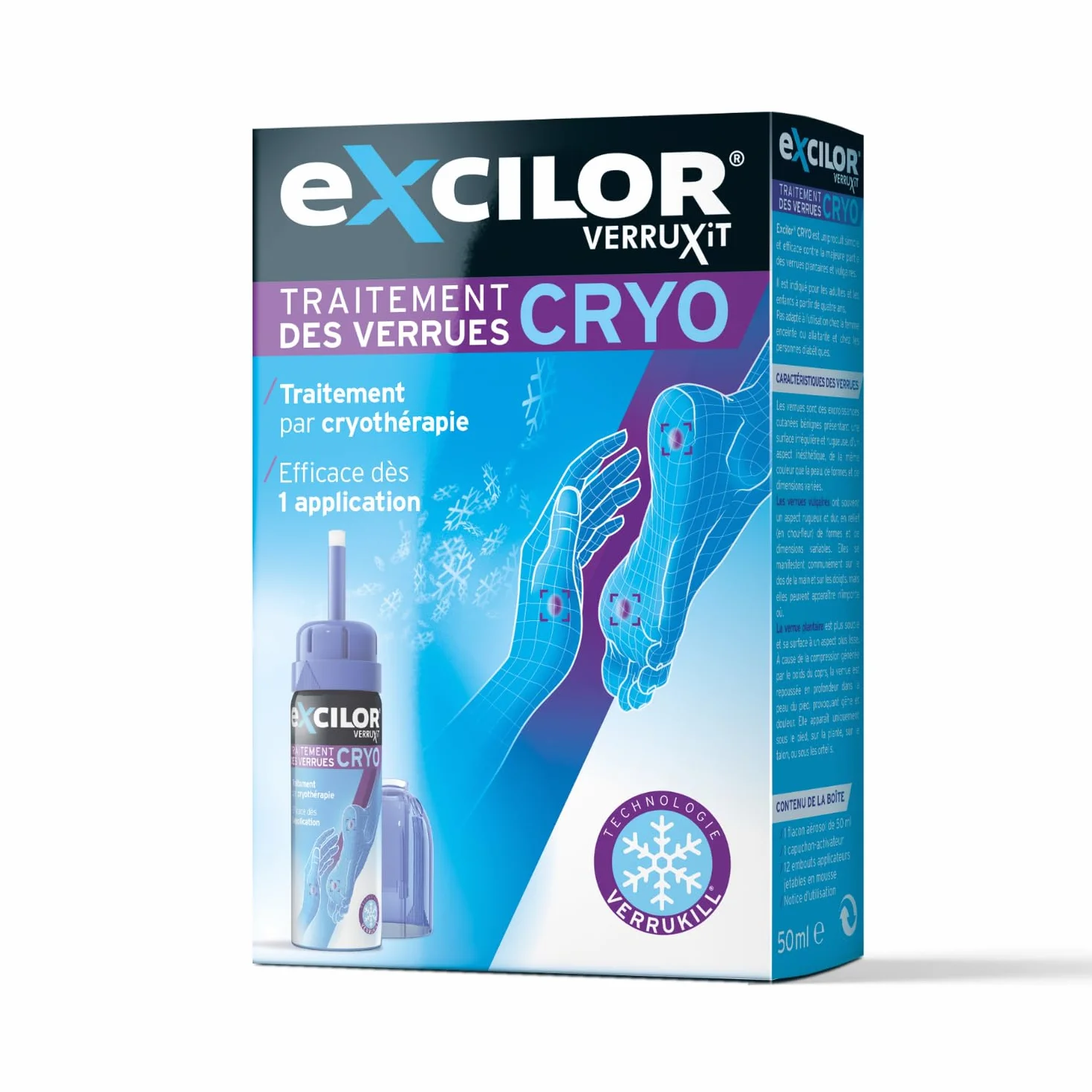 EXCILOR - VERRUXIT - Cryo Leczenie brodawek - Krioterapia zamrażająca brodawki do nasady - Dłonie i stopy - 50 ml