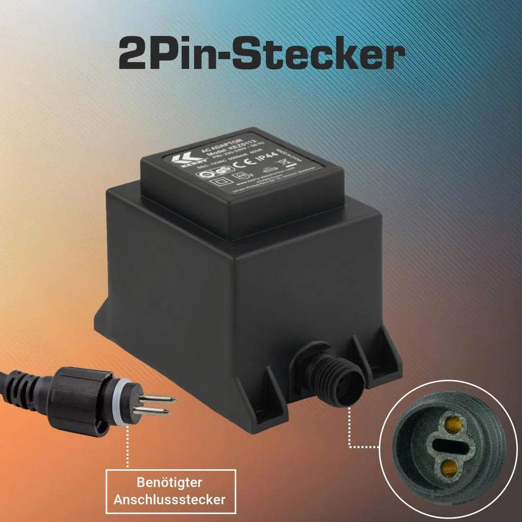 KERRY ELECTRONICS Transformator 12V 60VA/W, AC/AC AC, do użytku zewnętrznego IP44, między innymi do oświetlenia LED i..