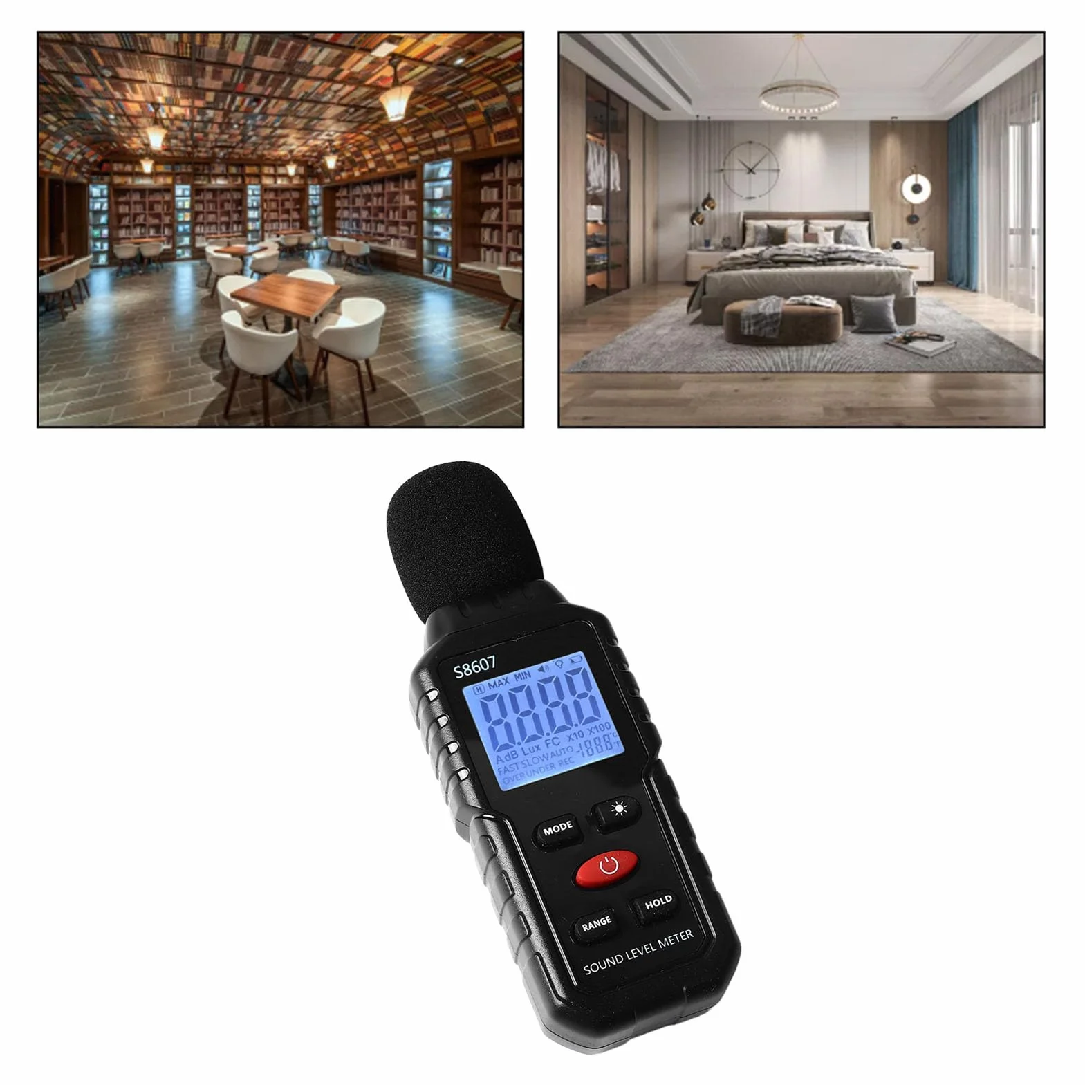 Miernik Decybeli, Cyfrowy Miernik Poziomu Dźwięku, Przenośny Miernik SPL od 30 DB do 130 DB, Tester Pomiaru Hałasu w Decybelach Audio z Podświetlanym Wyświetlaczem LCD, Pomiar