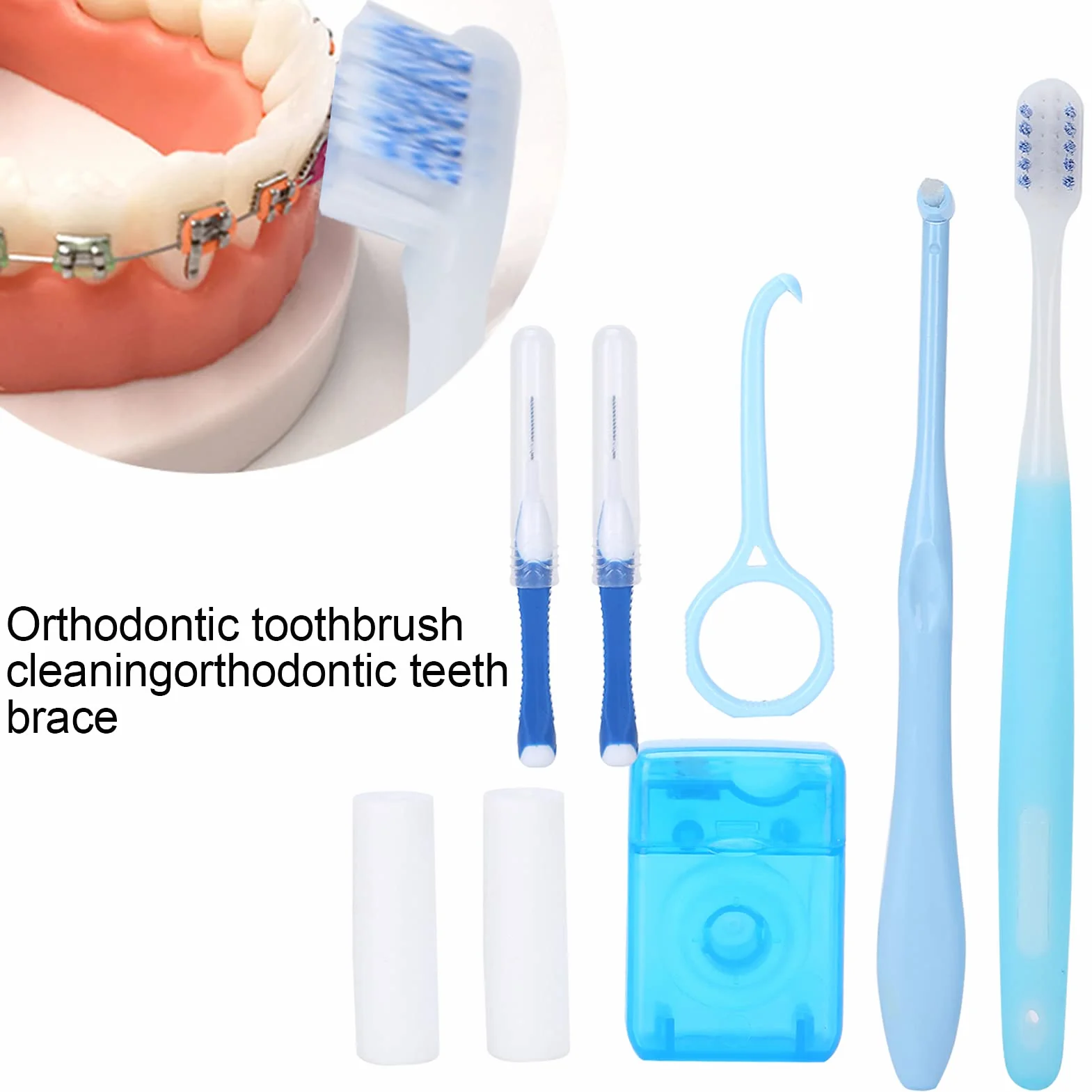 Ortodontyczny Zestaw do Pielęgnacji Jamy Ustnej do Aparatów Ortodontycznych, Przenośny Zestaw do Higieny ze Szczoteczką Międzyzębową, Nicią Dentystyczną, Woskiem Ortodontycznym, Zestawem do Czyszczeni
