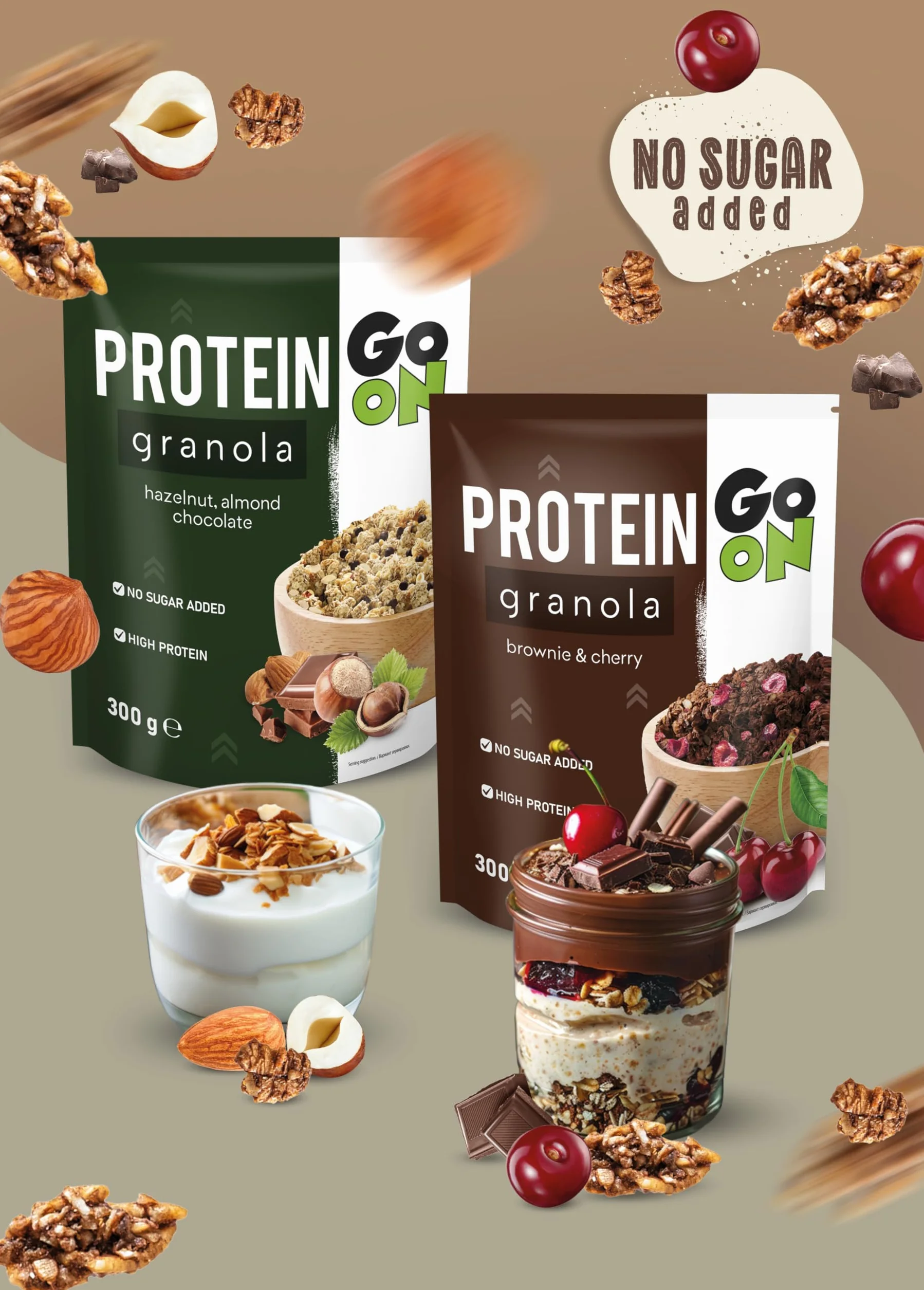 Granola białkowa 300g musli bez cukru Brownie Cherry GO ON