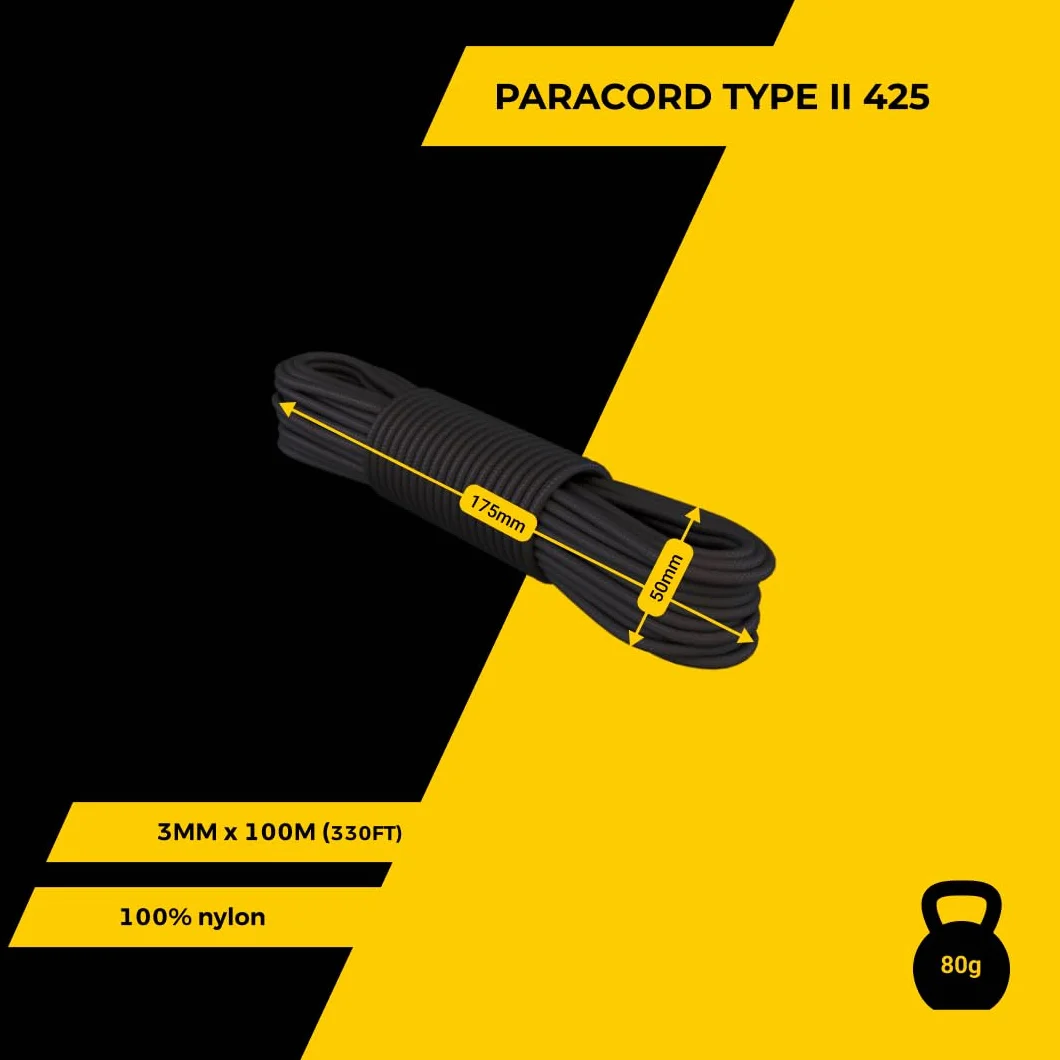 3 mm Nylon Paracord 425 (50 i 100 m) – 3 mm Typ II, 100% nylonowa lina, 3-żyłowa lina, 3 mm nylonowa lina w wielu kolorach