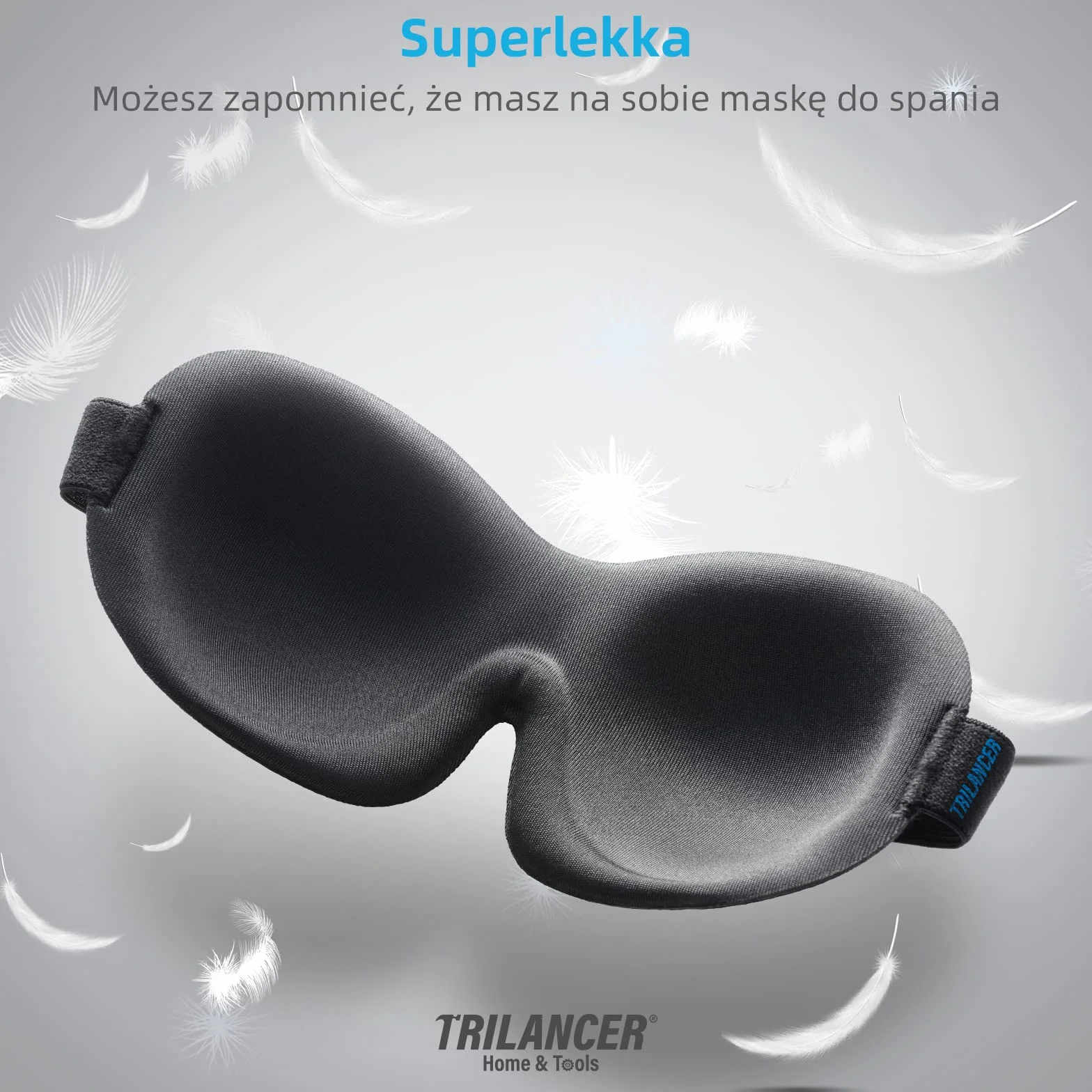 Trilancer Maska do Spania 3D, Pianka Memory, Zaciemniająca z Wkładkami do Uszu