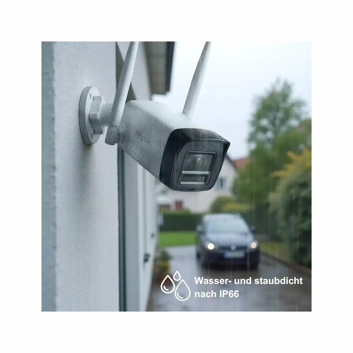 HiLook Zestaw do monitoringu WLAN do użytku na zewnątrz, 2 x 4 MP kamery Bullet, WiFi NVS z gniazdem micro-SD, kompletny zestaw do użytku na zewnątrz, rozpoznawanie ludzi i pojazdu, widoczność w nocy