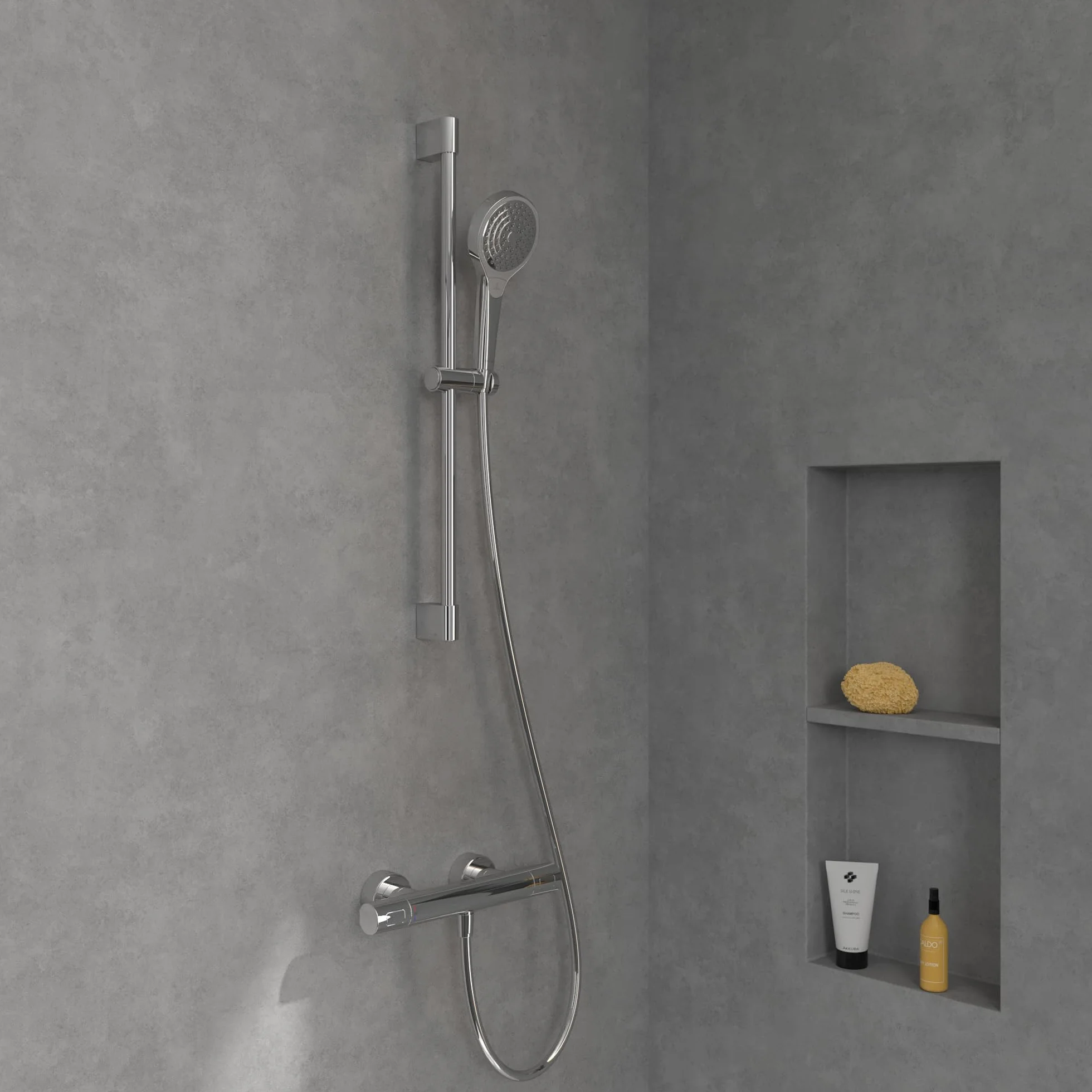 Villeroy & Boch Uniwersalny termostat prysznicowy Taps & Fittings, armatura prysznicowa z ochroną przed oparzeniem i blokadą bezpieczeństwa przy 38°, bateria mieszakowa prysznicowa natynkowa, okrągła,
