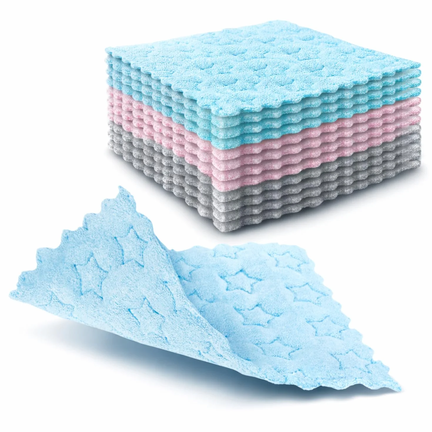 COM-FOUR® 12x Scierki gabkowe wzór gwiazda, scierka kuchenna naczynia, chlonna sciereczka sprzatanie domu powierzchnie, wielorazowa sciereczka uniwersalna (12 sztuk - wzór gwiazdy)