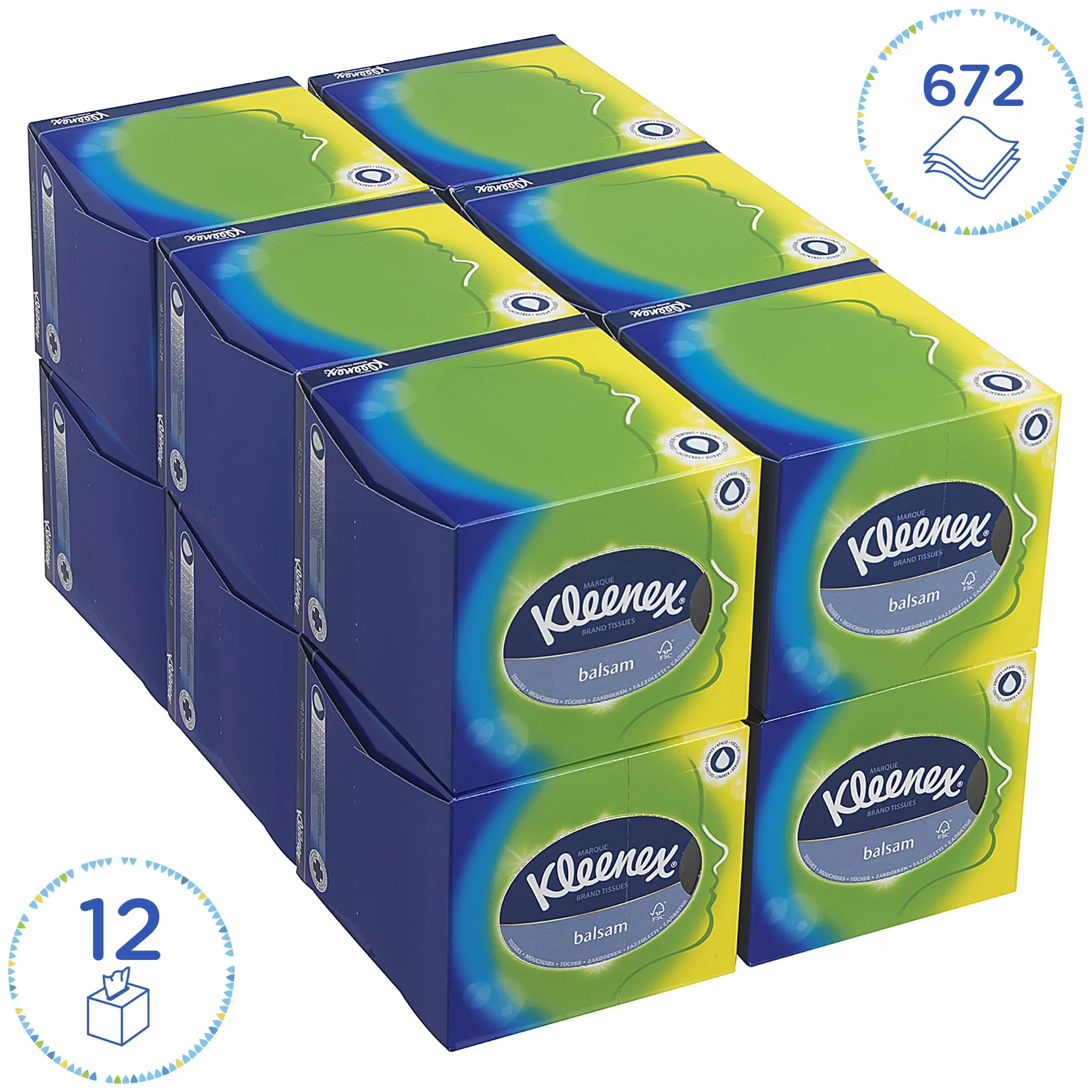 Chusteczki do twarzy w kostce Kleenex 8825 — białe, 3-warstwowe, 12 x 56 (672 arkusze)