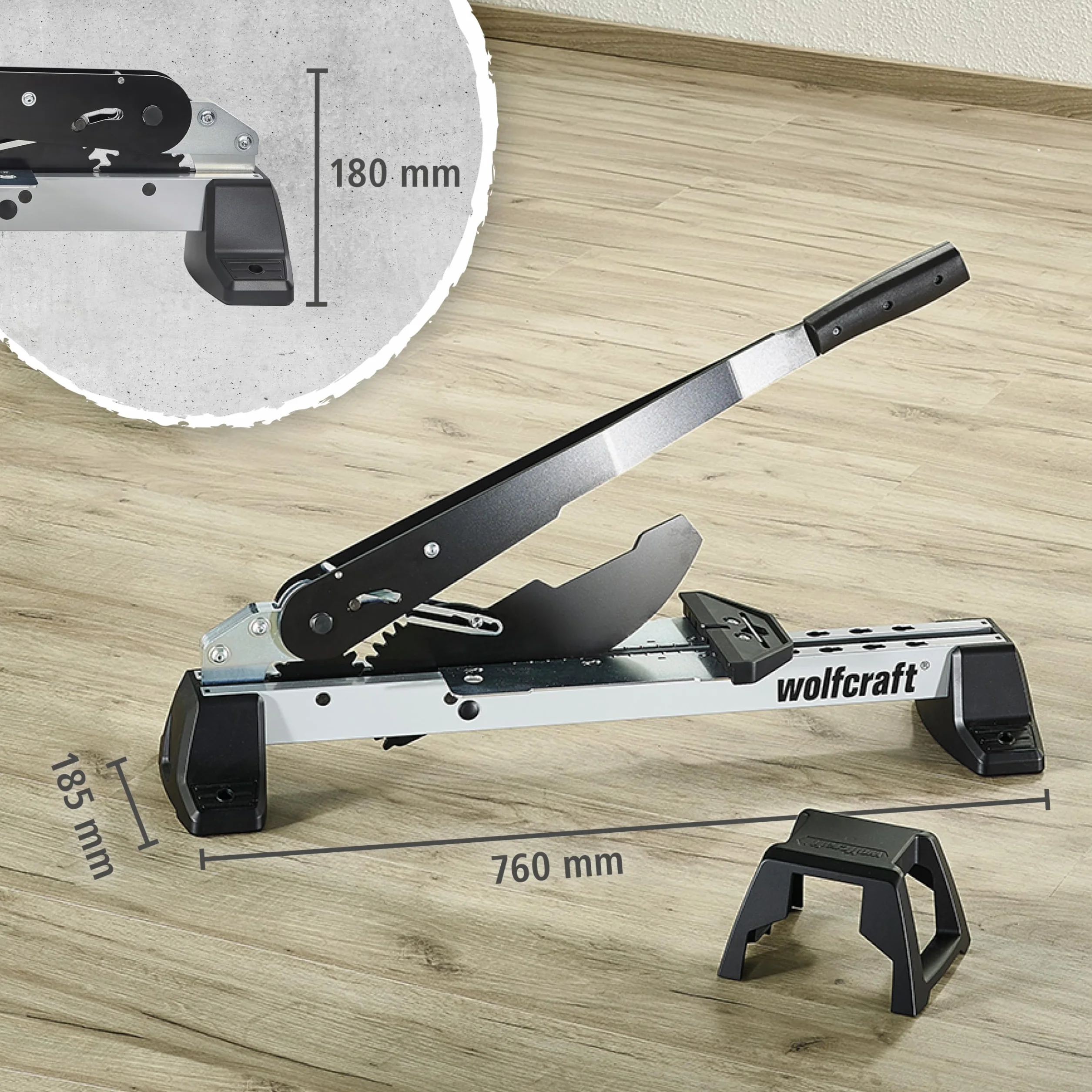 wolfcraft I Przecinarka do winylu i laminatu VLC 1000 I 6940000 I do podłóg winylowych, laminowanych i designerskich I do grubości materiału do 14 mm i szerokości 370 mm I również do desek podłogowych ze zintegrowaną izolacją akustyczną