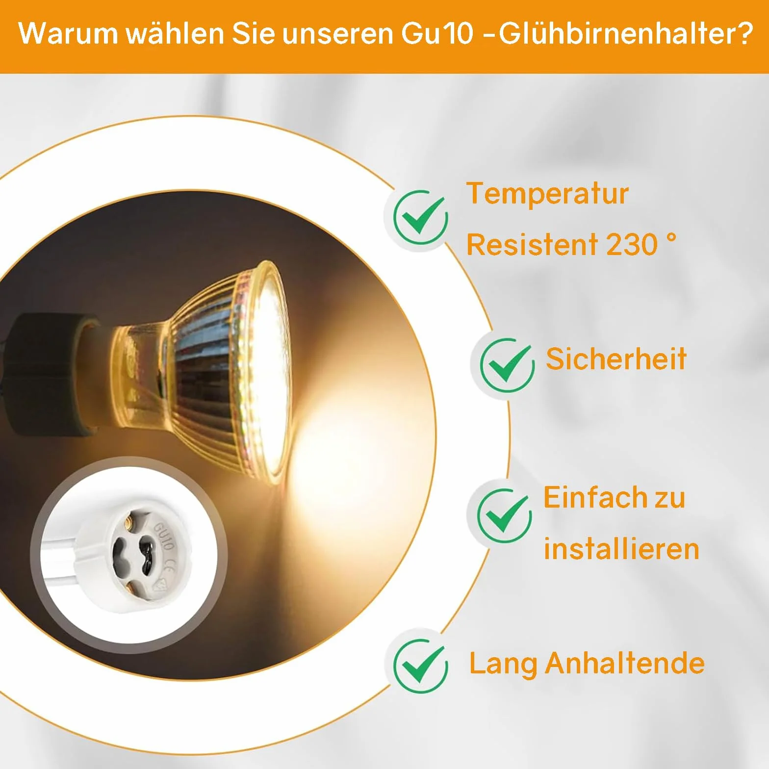 Powice Oprawka GU10, 15 cm oprawka lampy z ceramiki, 12 oprawek GU10, oprawka GU10 z kablem, VDE i CSA, ceramiczna podstawa GU10 do LED, żarówek, halogenów i lamp