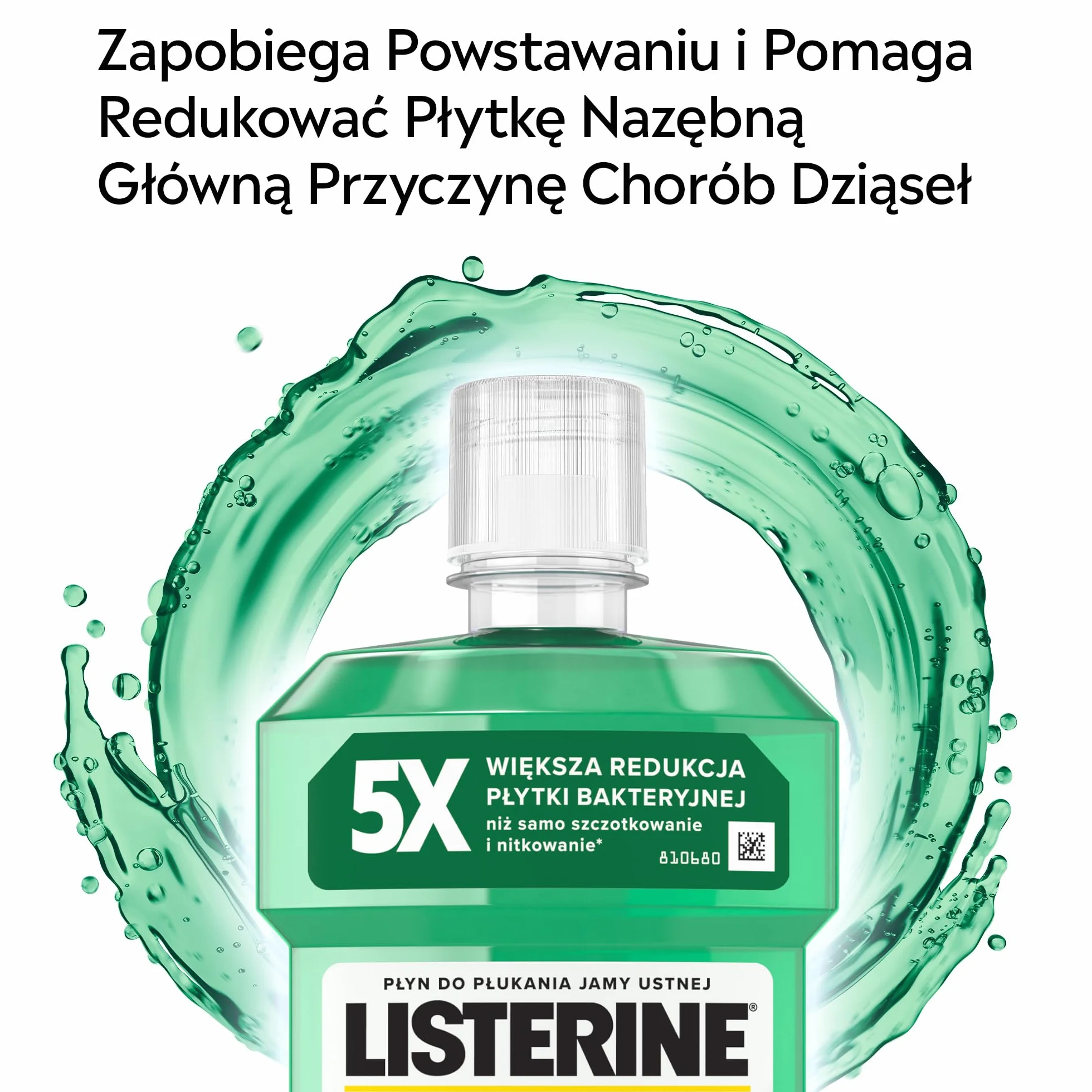 LISTERINE Fresh Burst 500ml, Płyn do płukania jamy ustnej z olejkami eterycznymi, usuwa bakterie, redukuje płytkę nazębną, długotrwale odświeża oddech