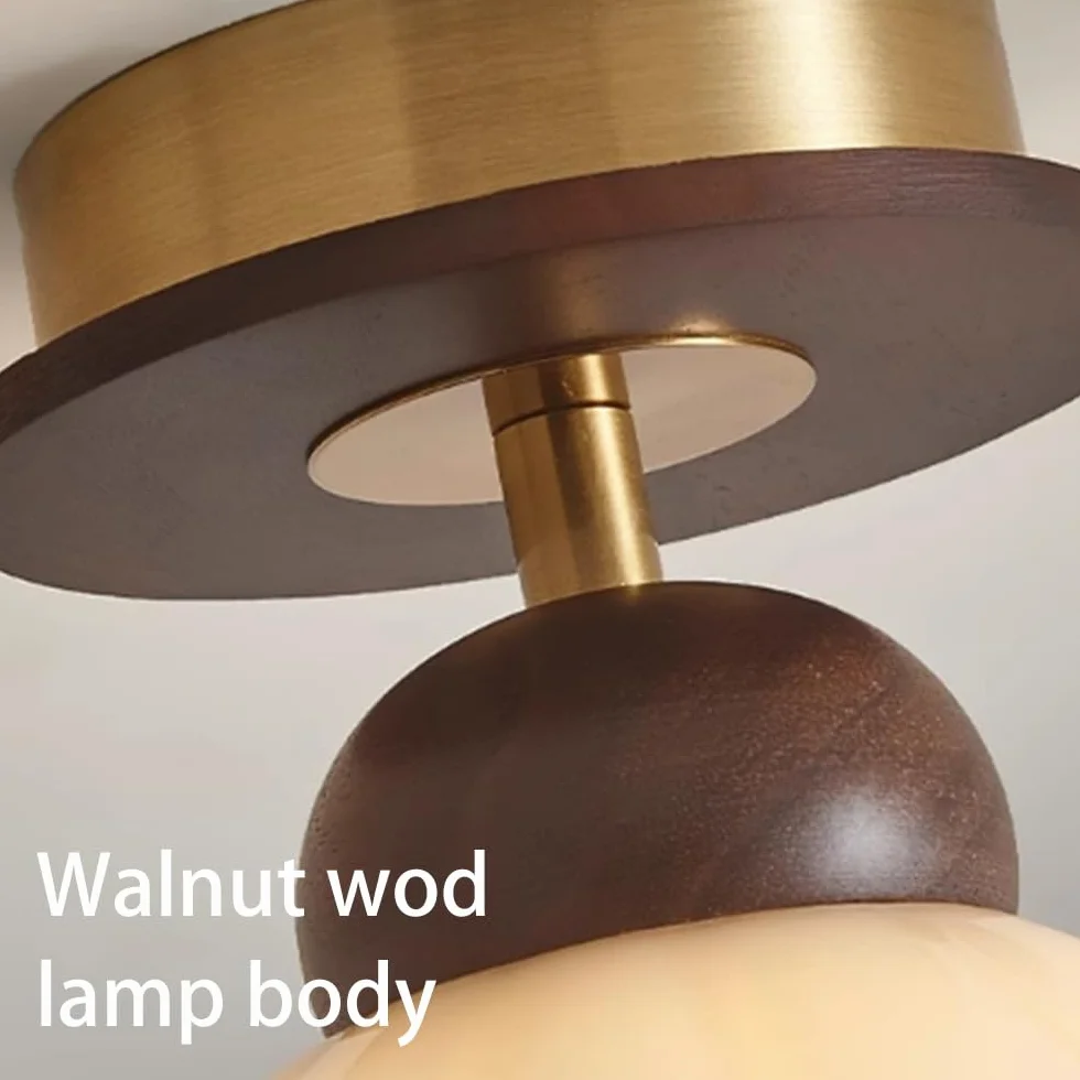 Półpłaska Sufitowa, 4,7-Calowa Metalowa Oprawa Sufitowa Z Wykończeniem Orzechowym, Nowoczesne Lampy Sufitowe W Stylu Retro Do Wejścia Na Werandę, Jednopunktowa Szklana Oprawa Oświetleniowa Do Korytarz
