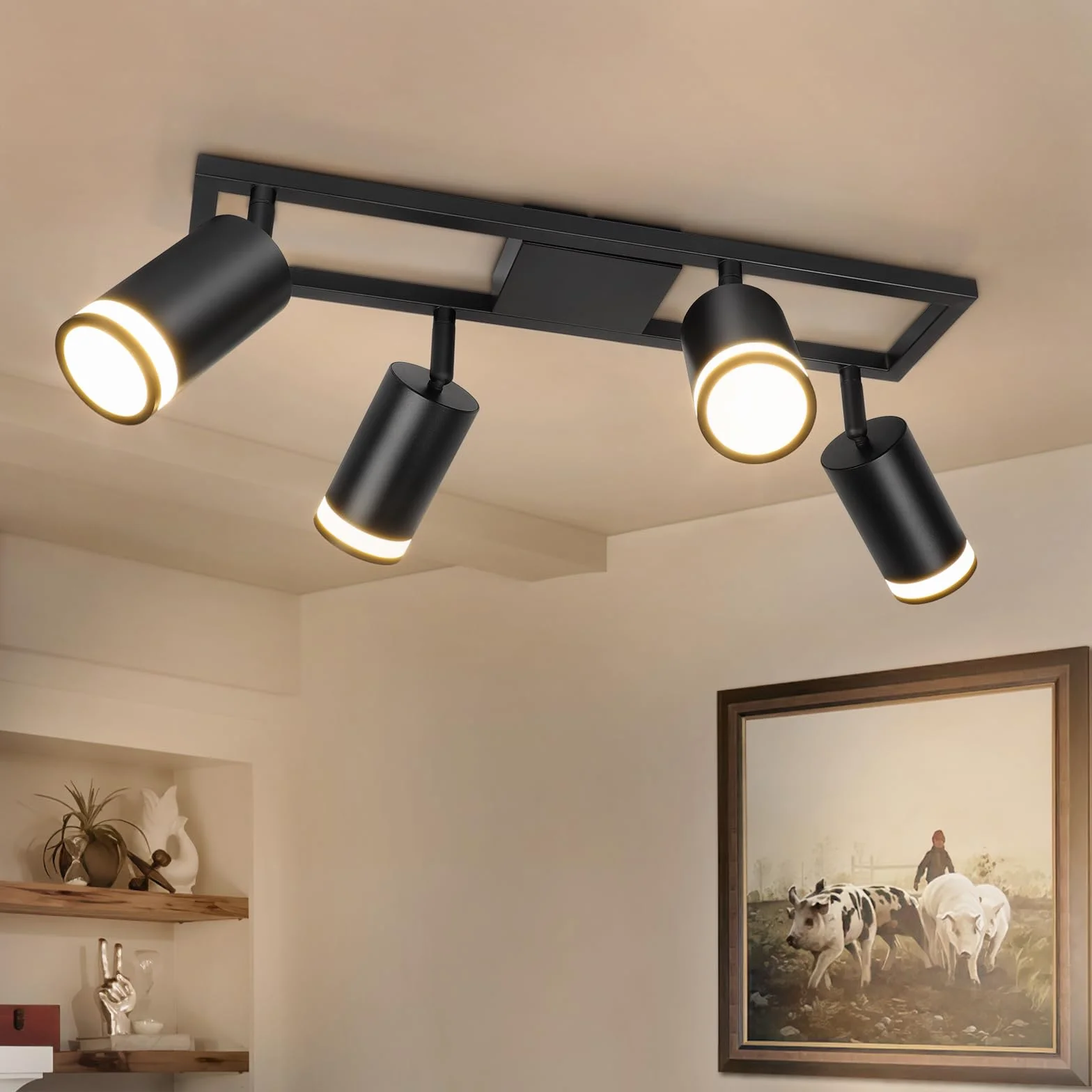 Lampa sufitowa LED z 4 punktami, nowoczesne podwójne obrotowe lampy sufitowe GU10, czarna lampa sufitowa z 4 punktami, do kuchni, sypialni, salonu, przedpokoju, jadalni, bez żarówek