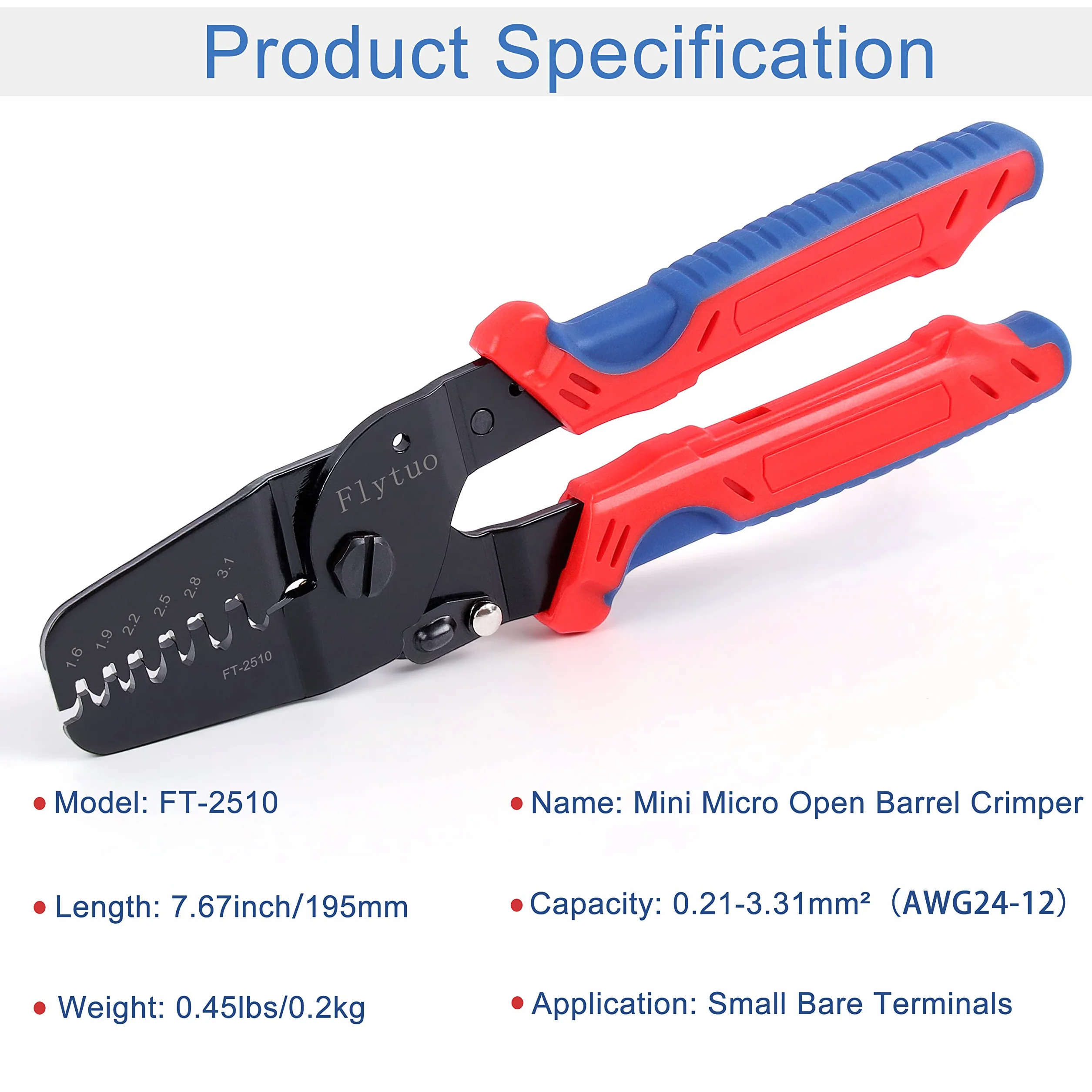 Zaciskarka JST i Micro Molex Crimper działa dla zacisków JAM, Molex, Tyco, JST i złączy do AWG24-12