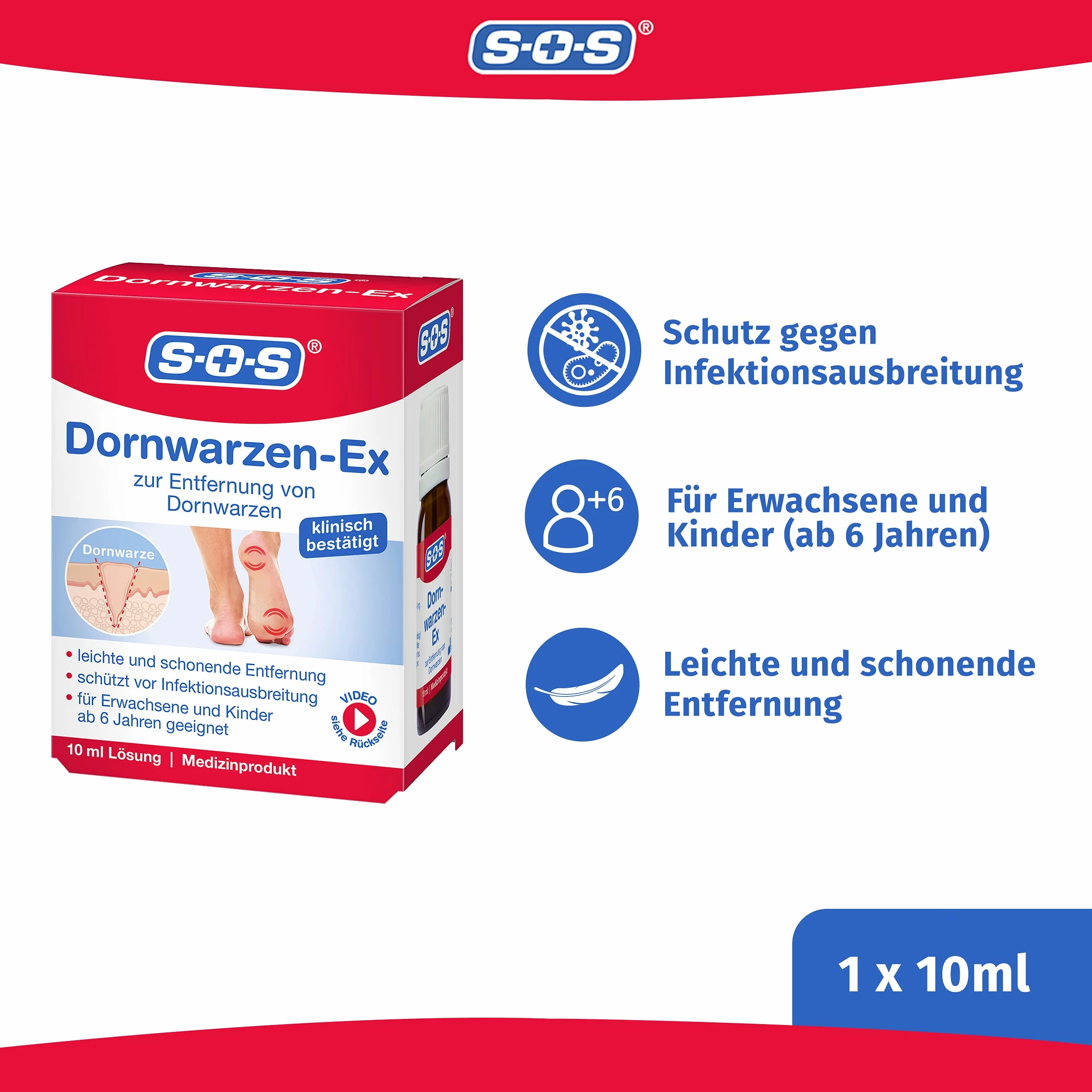 SOS Brodawki cierniowe Ex do usuwania brodawek na stopie – środek na brodawki z kwasem salicylowym i kwasem mlecznym dla dzieci od 6 lat – produkt medyczny 1 × 10 ml