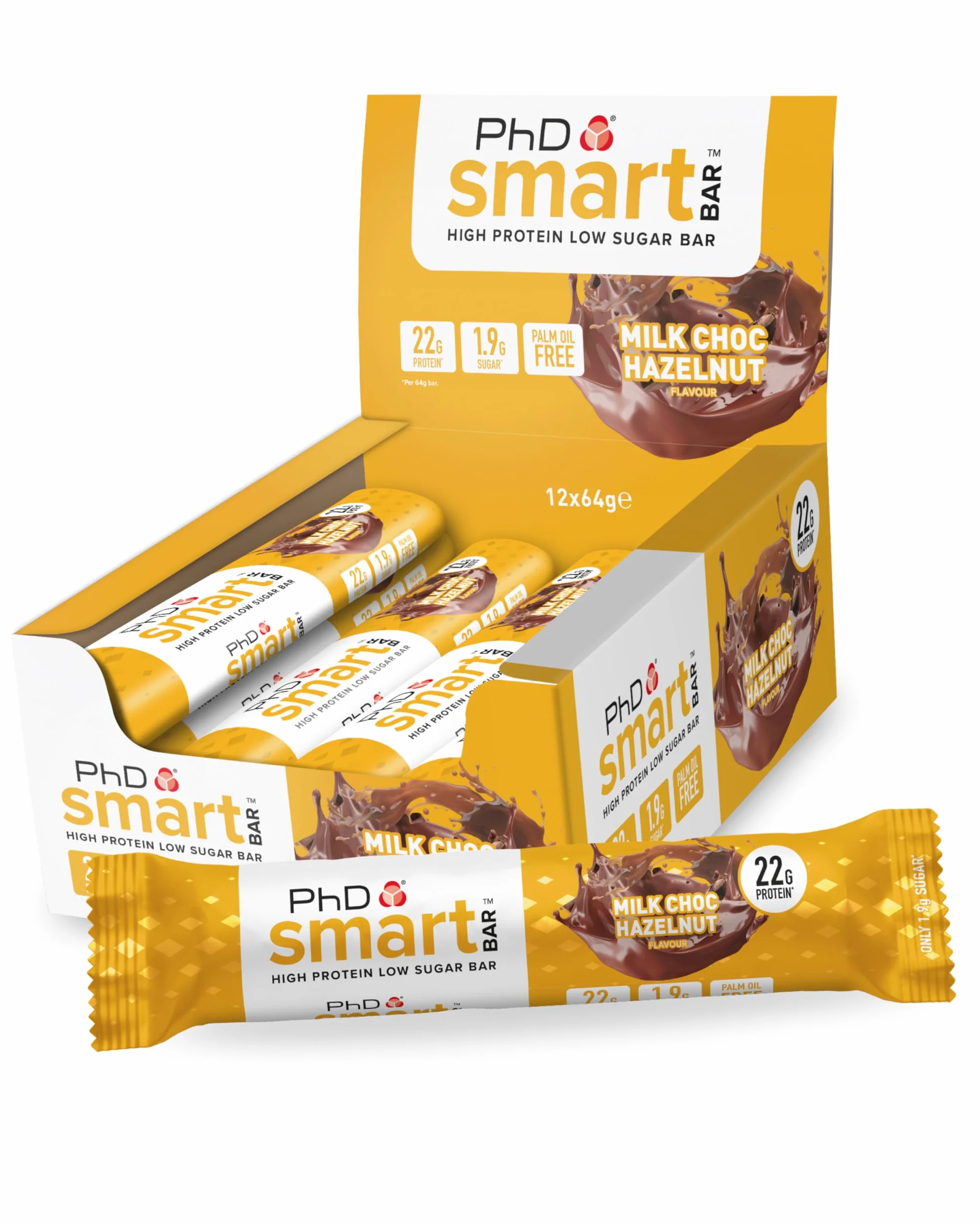PhD Nutrition Smart Protein Bar baton białkowy 64g 20g białka niskokaloryczny czekoladowy orzech laskowy 12 sztuk