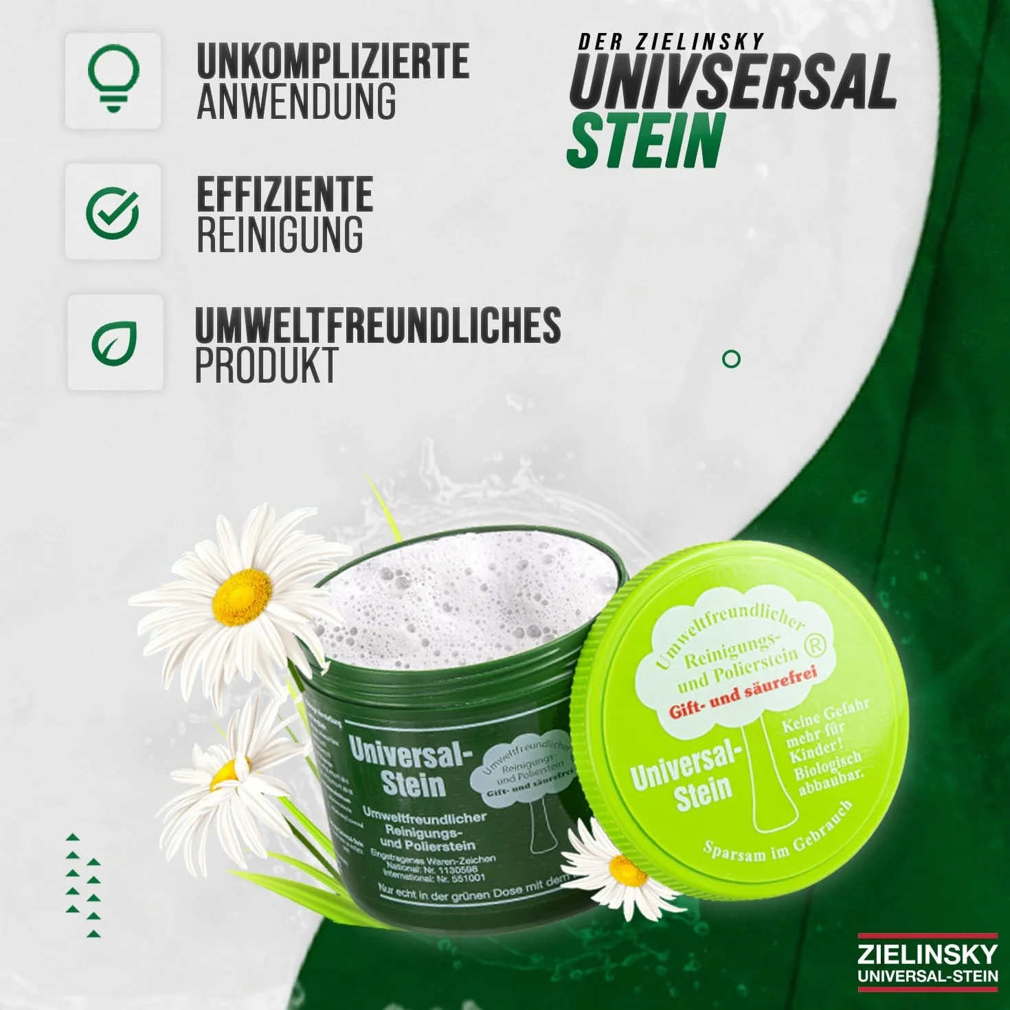 Zielinsky uniwersalny kamień, zielony kamień, biały kamień, kamień do czyszczenia, puszka do czyszczenia, 1 sztuka (1 x 900 g)