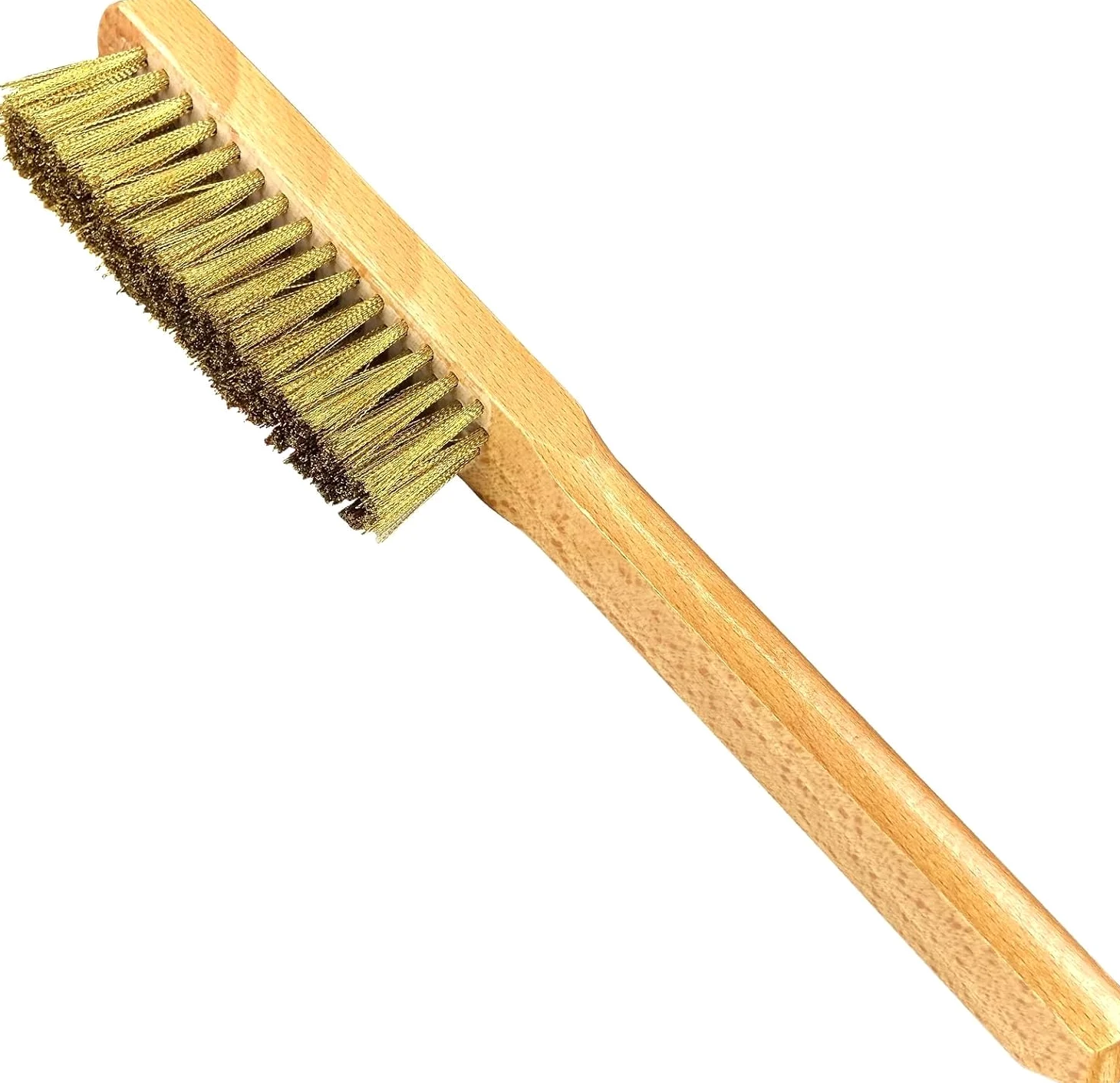 WEDO Szczotka mosiężna, szczotka druciana z miękkiego mosiądzu, rozmiar 290 x 29 mm, 4 rzędy, 16 kolumn, mosiężna szczotka metalowa, druciana szczotka do zarysowania z uchwytem z drewna bukowego, do