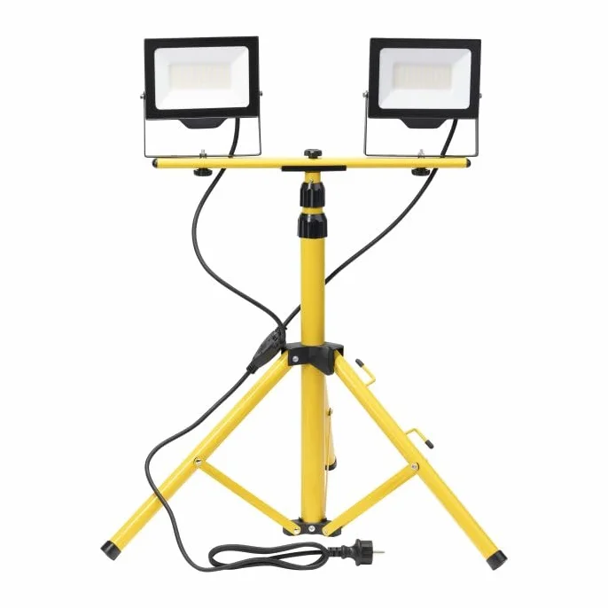 Latrans Reflektor budowlany LED ze statywem, 100 W, podwójny, 2 x 50 W, reflektor 4000 K, lampa robocza, reflektor roboczy, 5 m, reflektor budowlany, lampa na plac budowy, wewnętrzna i zewnętrzna, z