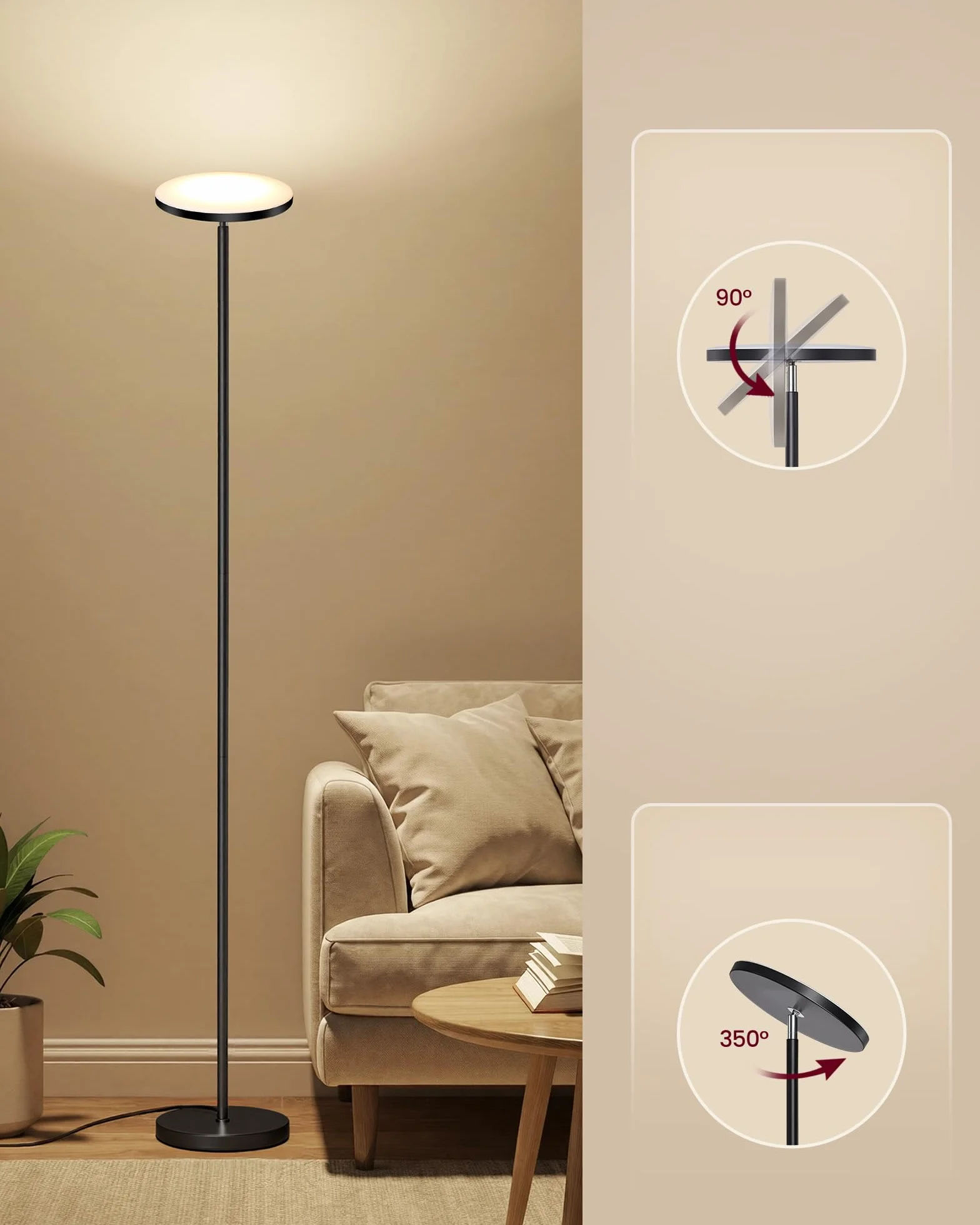 VASAGLE Lampa stojąca LED, lampa stojąca 30 W, obrotowa głowica lampy, do sypialni, biura, timer, funkcja pamięci, pilot zdalnego sterowania, matowa czerń LFL018BD02