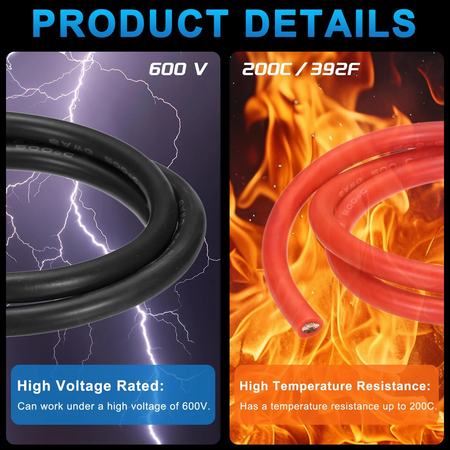 QUARKZMAN 2 sztuki 8 AWG kabel silikonowy 8 G, 1 m, kabel elektryczny, silikonowy drut elektryczny z wężem termokurczliwym i opaskami kablowymi do motoryzacyjnego falownika, czerwony, czarny, 2 szt