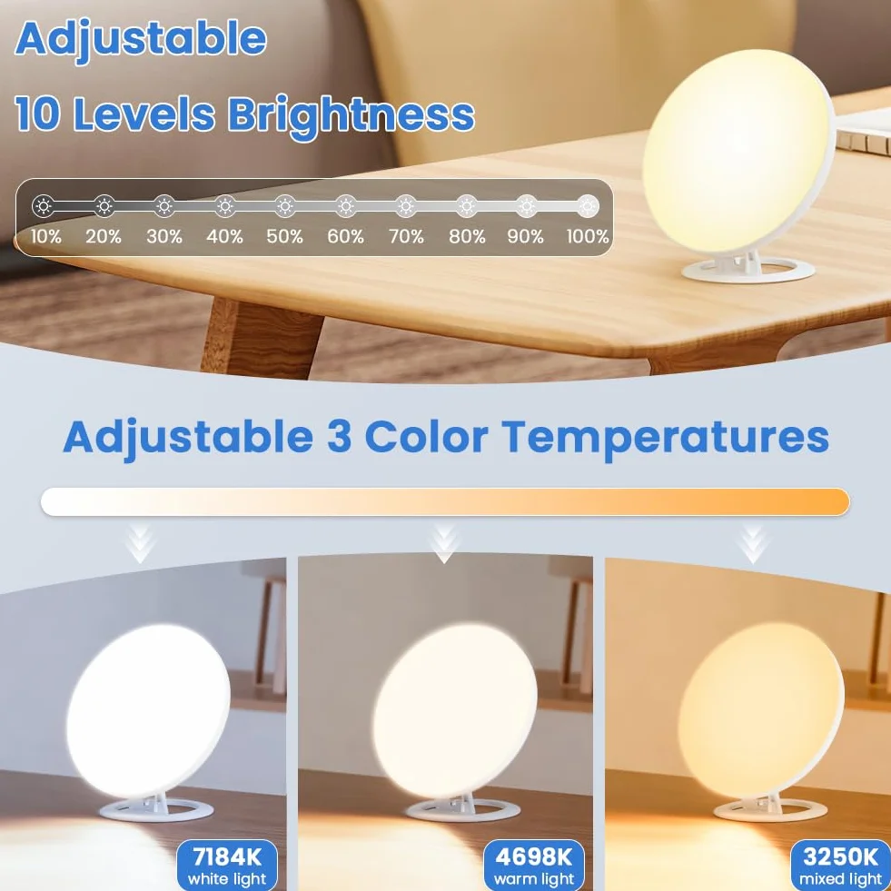 AOOWU Lampa do światła dziennego, lampa do terapii światłem 10000LUX-30000LUX, kompaktowa lampa solarna bez Uv z 3 temperaturami barwowymi 10 poziomów jasności ze składanym uchwytem do domu i biura