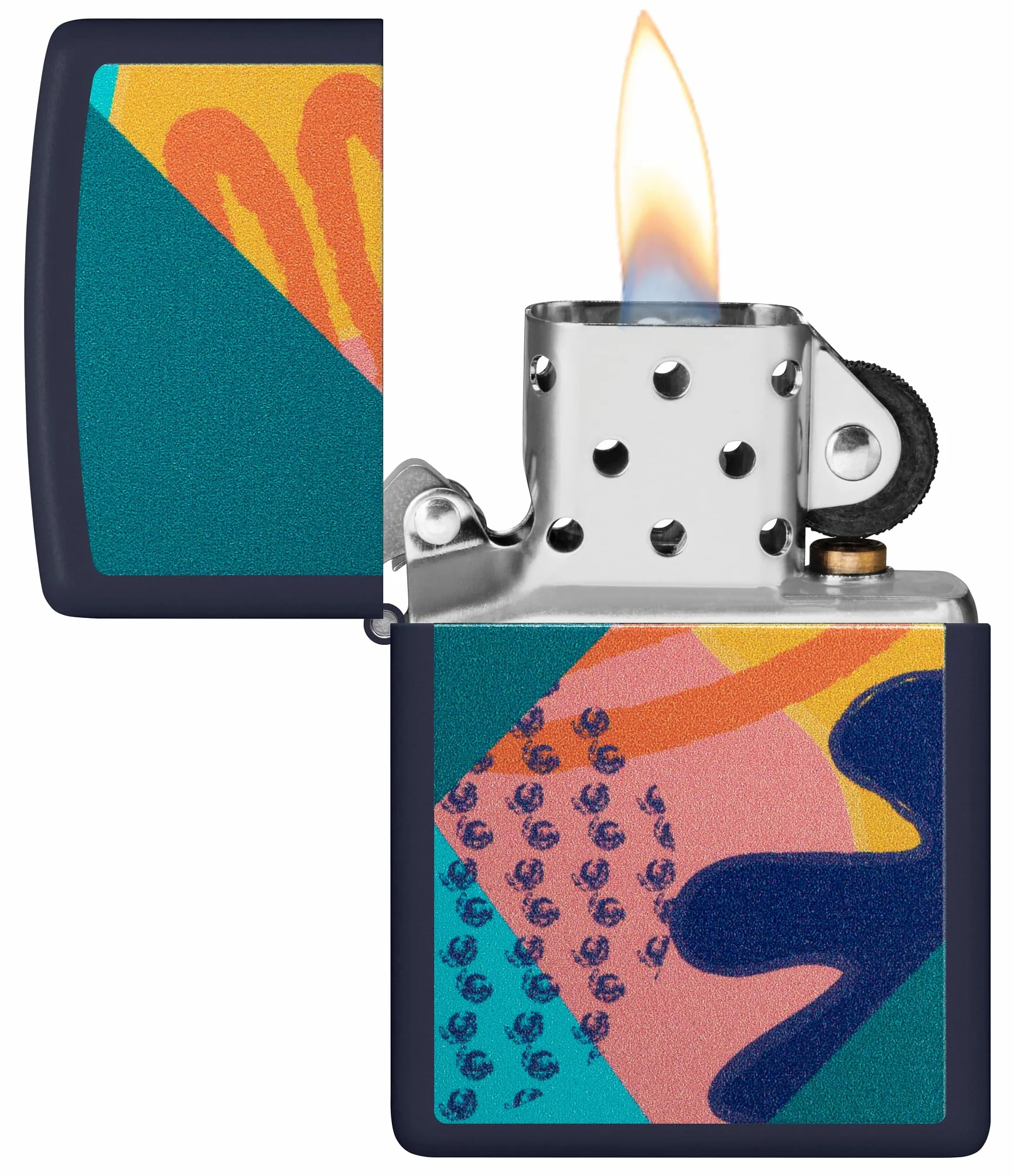 Zippo Pattern Zapalniczka Sztormowa, Kolorowy Nadruk, do Napełniania, Wielokrotnego Użytku, Wiatroodporna Konstrukcja, Pudełko na Prezent, Wykonano w USA, Kolor Granatowy Matowy (Navy Matte)