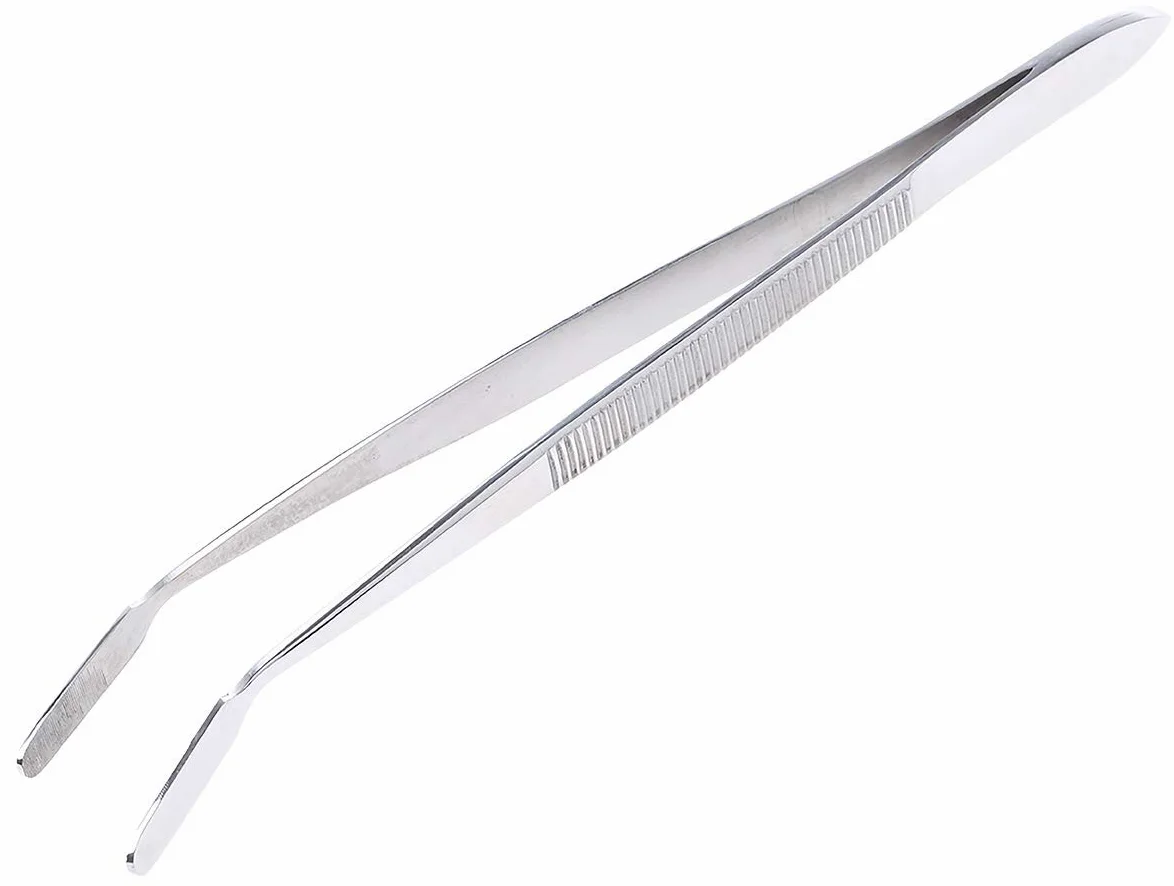 RS PRO Pęseta ze stali nierdzewnej, 150 mm zagięta, końcówka płaska, rowkowana
