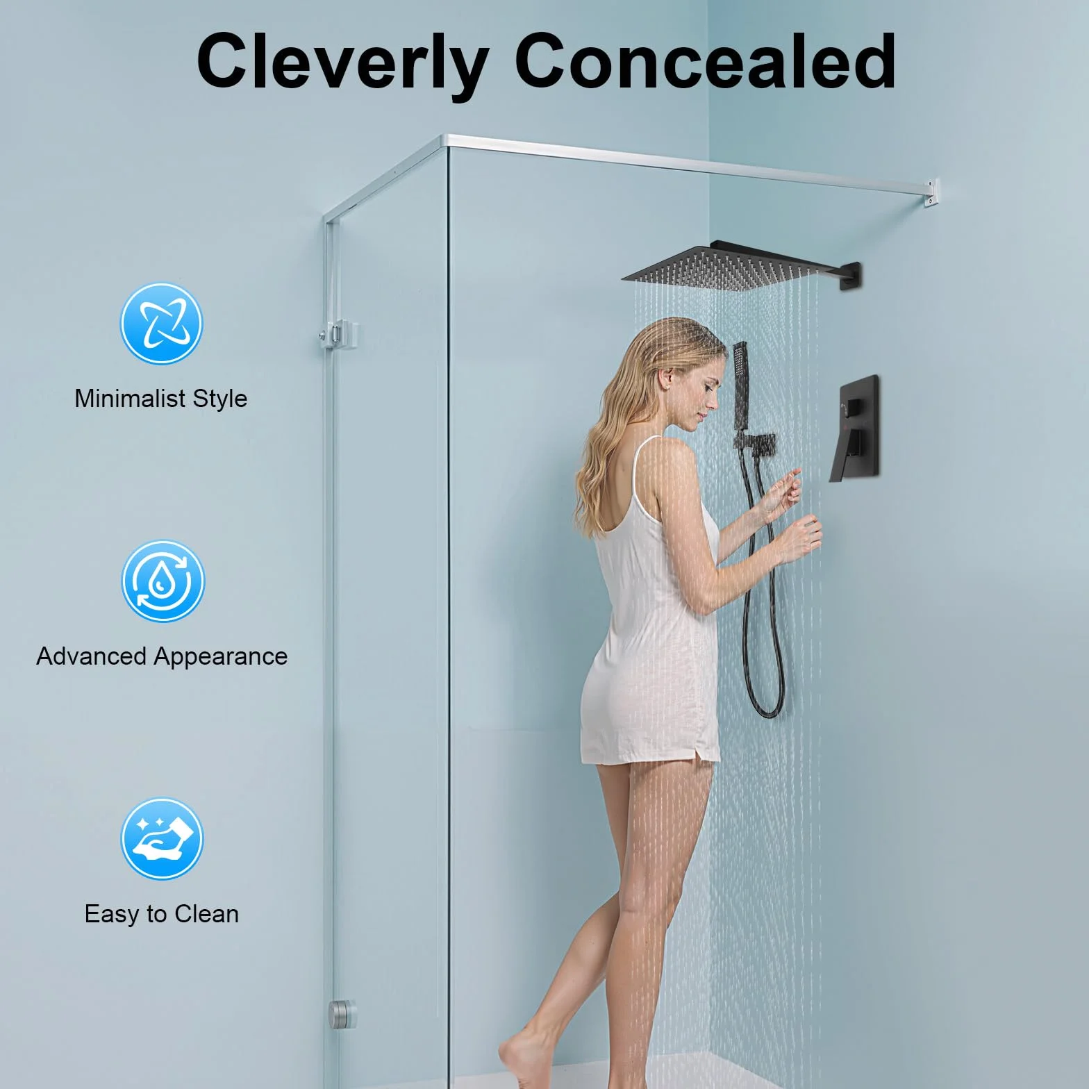 Podtynkowa armatura prysznicowa zestaw 30 x 30 cm, kompletny zestaw podtynkowy z deszczownicą i słuchawką prysznicową, zestaw prysznicowy ze stali nierdzewnej, mosiężny zestaw prysznicowy
