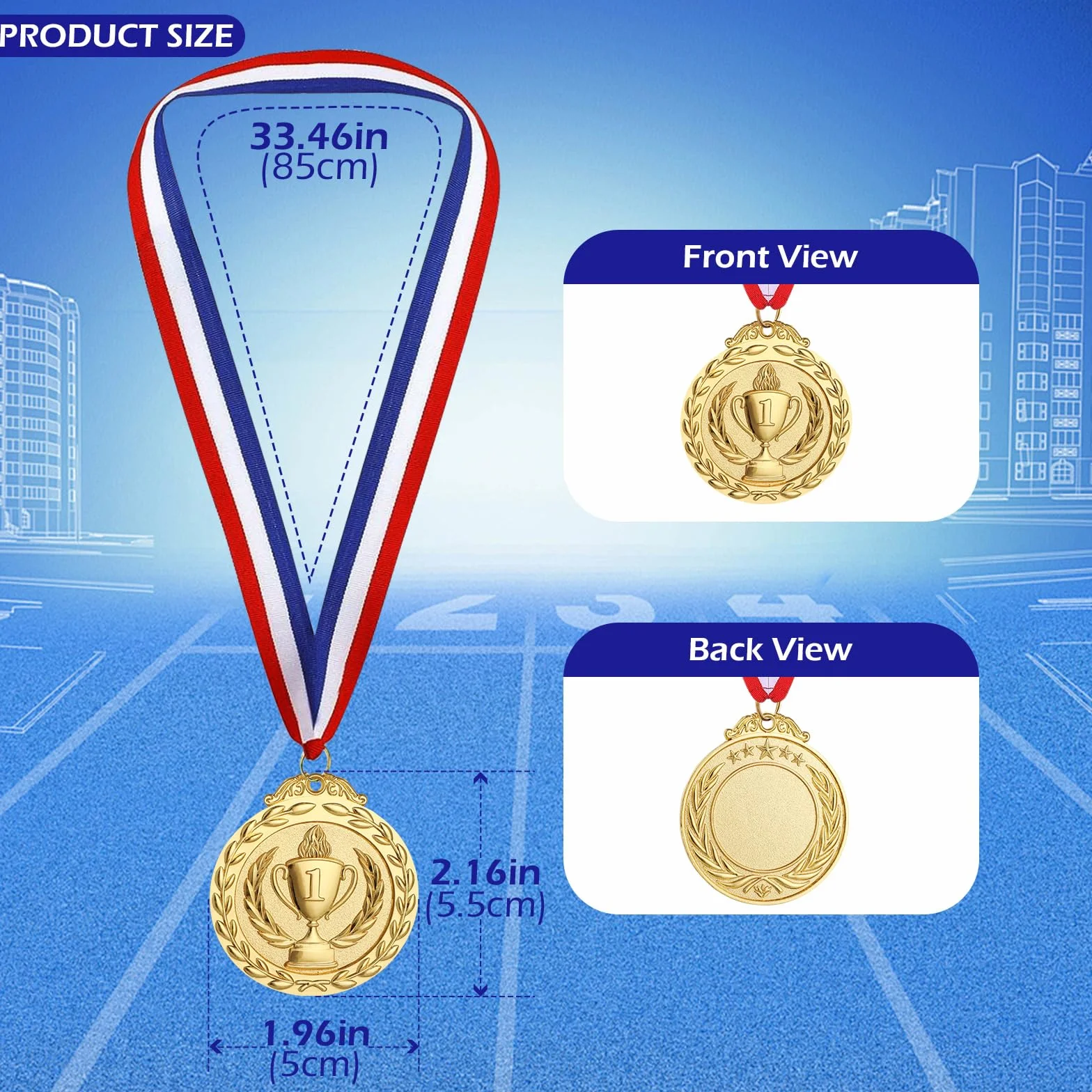 Hianjoo 12 sztuk złotych medali z kołnierzami, medal dla dzieci do meczu piłki nożnej, medale zwycięzców sportu, klubu piłkarskiego, metalowe medale (wersja pochodnia)