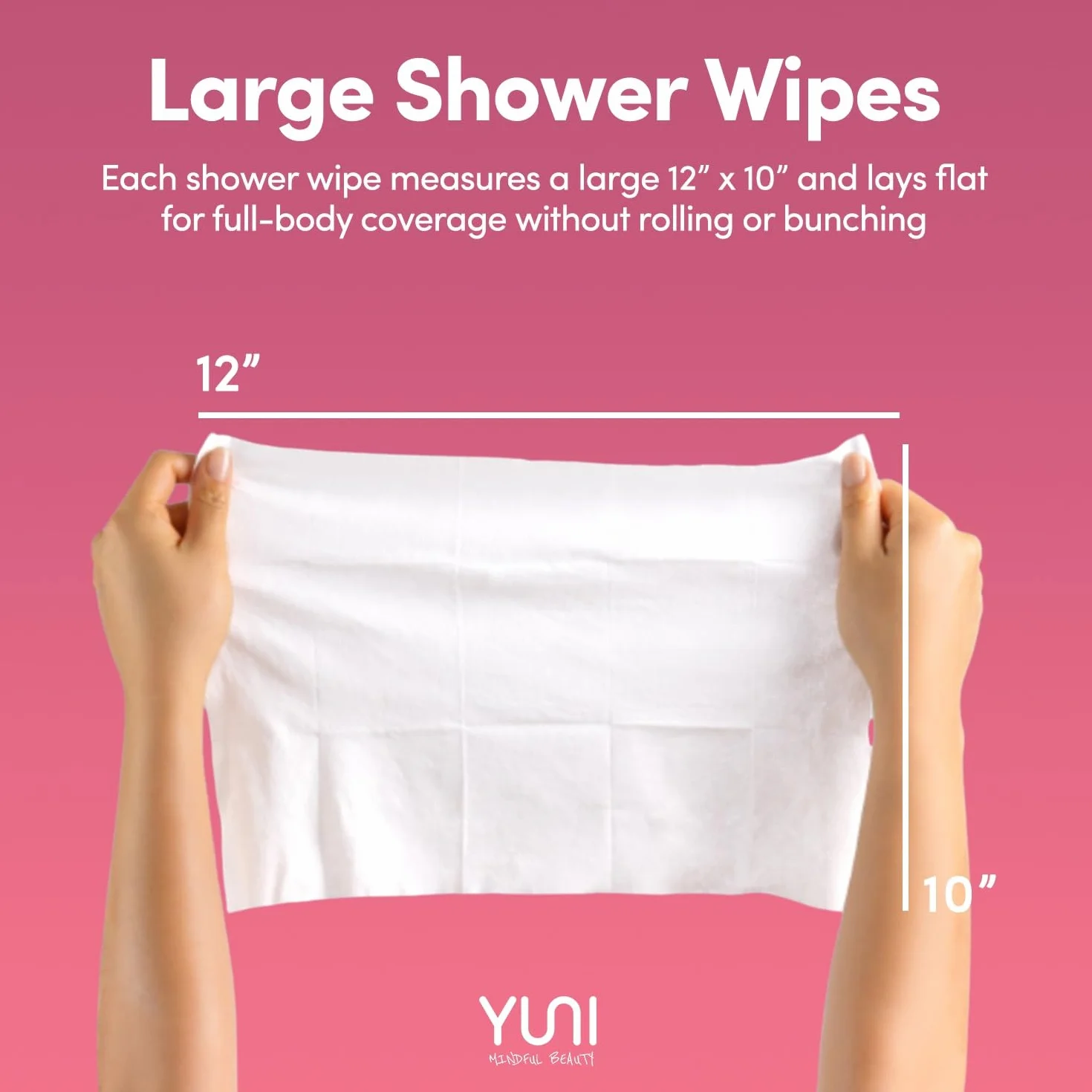 YUNI Beauty Shower Sheets Large Body Wipes, Cucumber Rose, 12 Count
