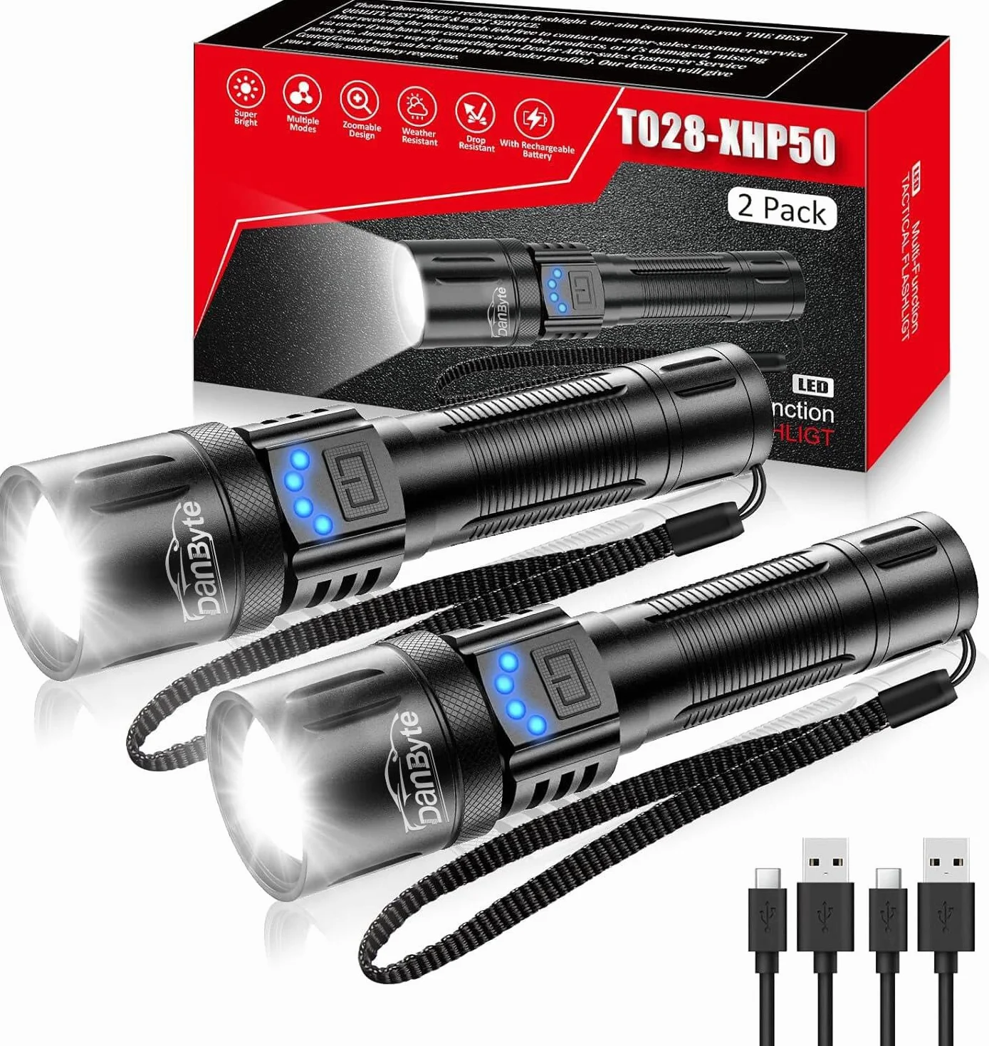 Taktyczne latarki LED, super jasna, 10000 lumenów, latarka o wysokim natężeniu światła (do biwakowania i wędrówek) z wodoodpornością IPX7, zoomowa, mała latarka do wielokrotnego ładowania, w nagłych wypadkach