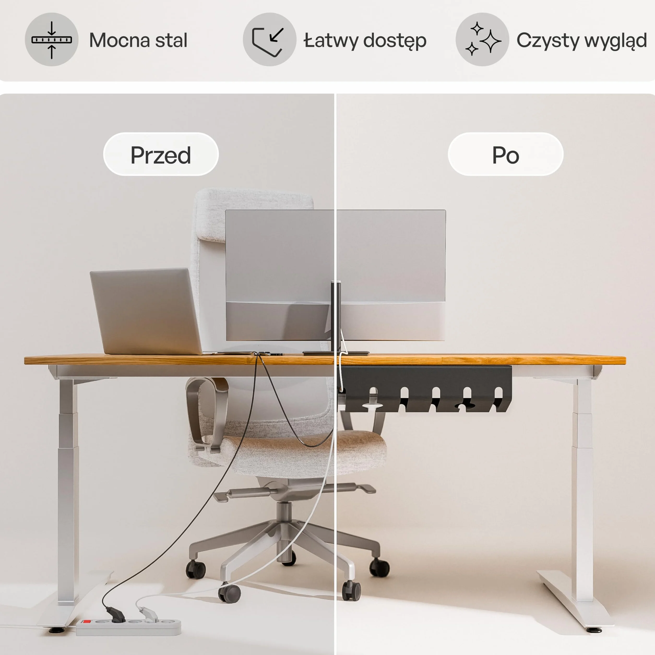 PAMO kanał kablowy na biurko czarny 2 sztuk z opaskami kablowymi na rzepy