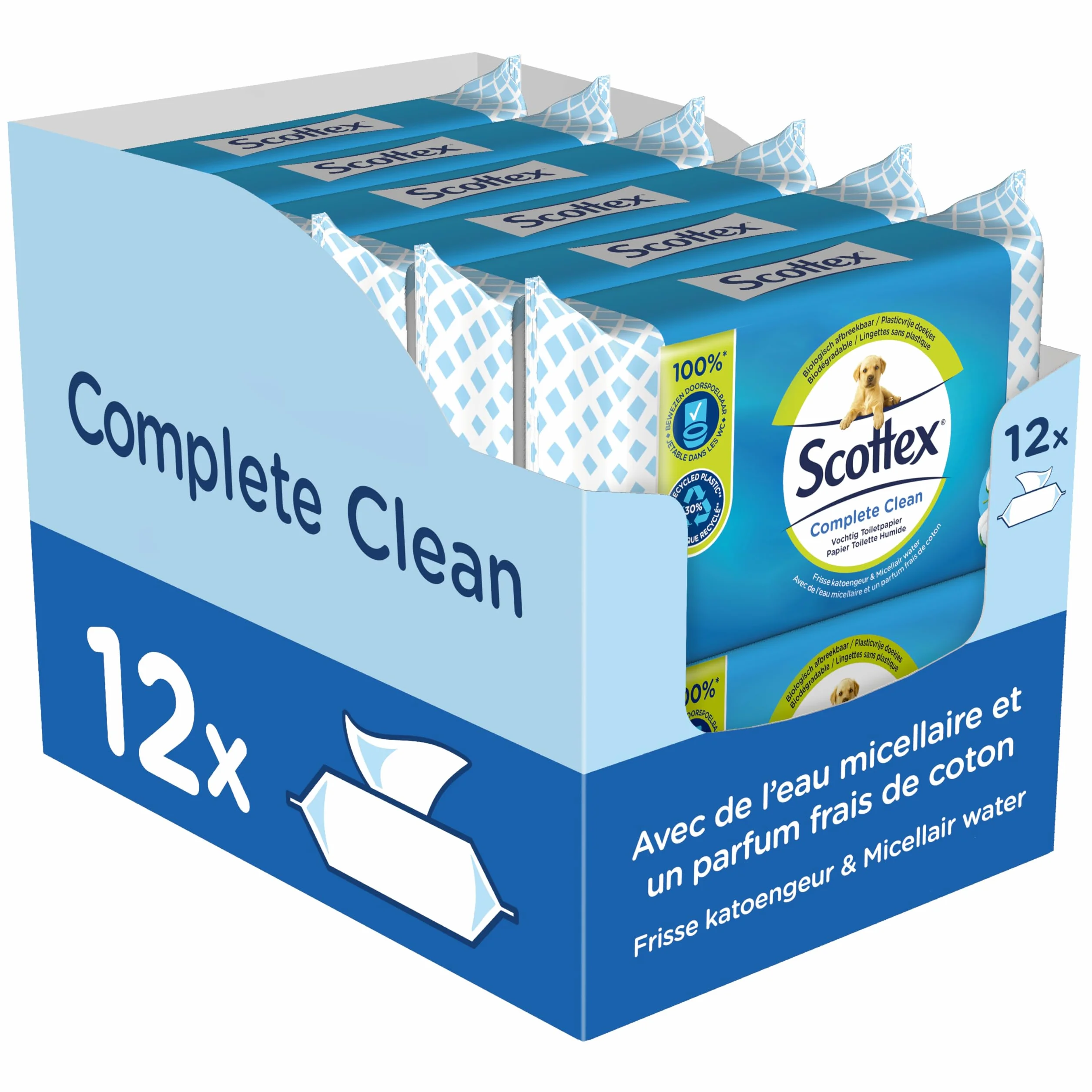 Scottex® Complete Clean Mokry papier toaletowy - 504 chusteczki (12 opakowań x 42 chusteczki)