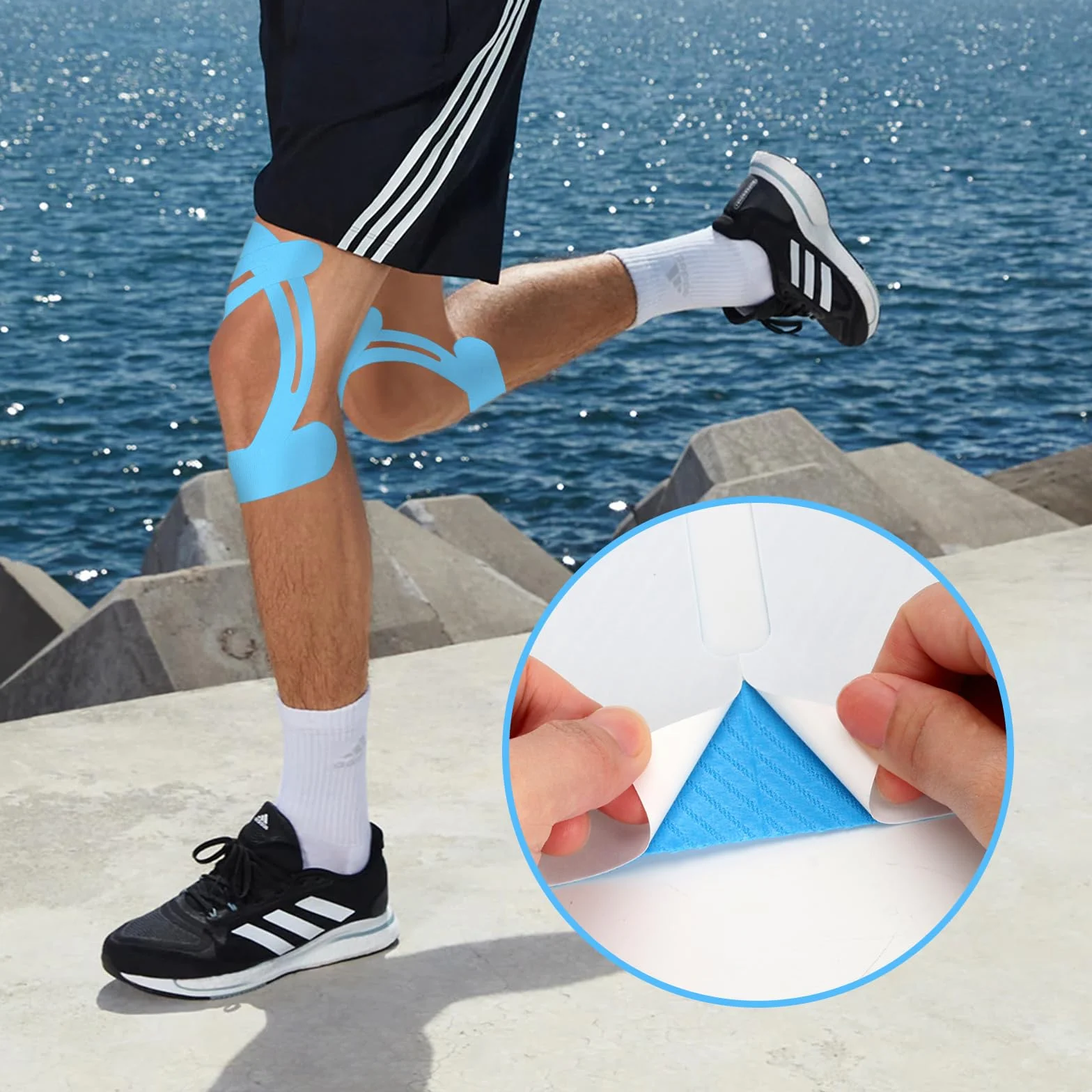 12 sztuk PreCut Kinezotapes, Kinesiotapes, Wygodne do przenoszenia, wodoodporne i elastyczne taśmy kinezjologiczne na kolana, ramiona, kostki i nadgarstki (niebieski+brązowy)